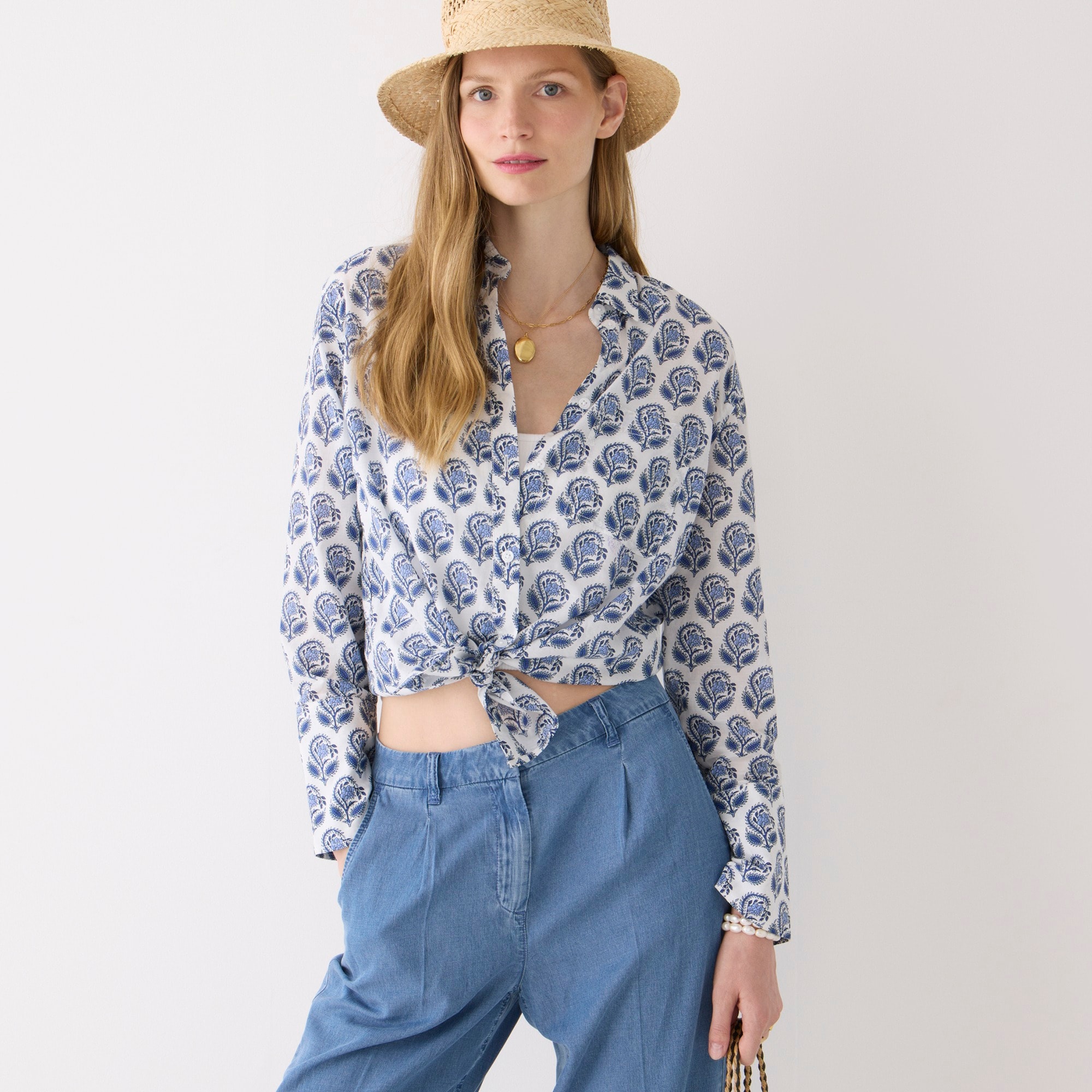 Garçon cotton voile shirt in bouquet block print