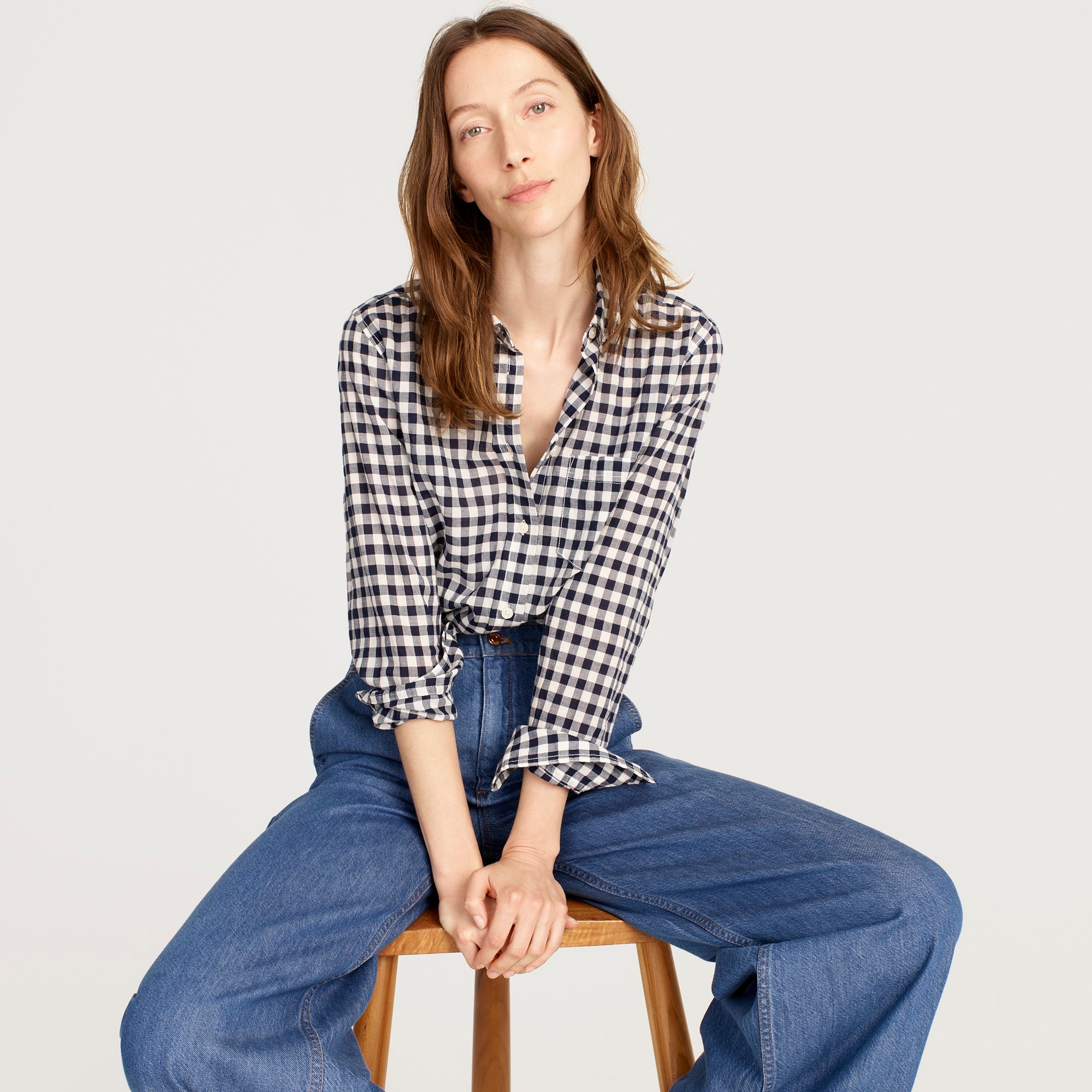 Classic-fit shirt in crinkle gingham