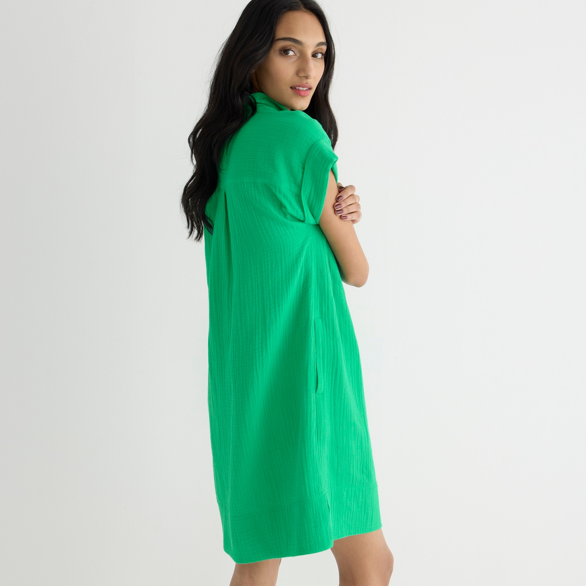V-neck shirtdress in soft gauze