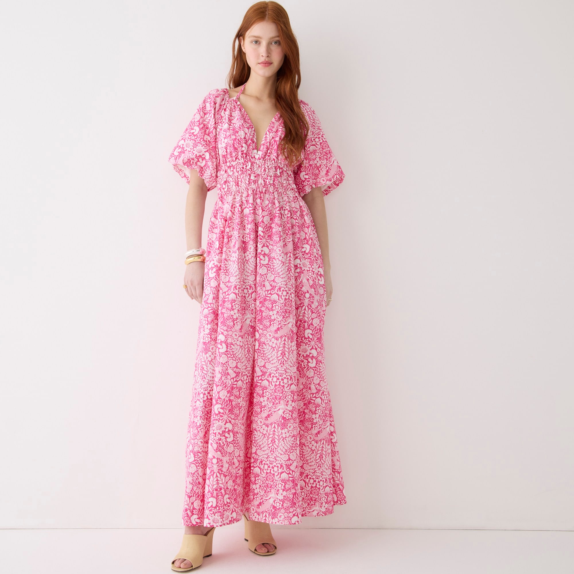 Collection open-back smocked-waist dress in pink mermaid floral