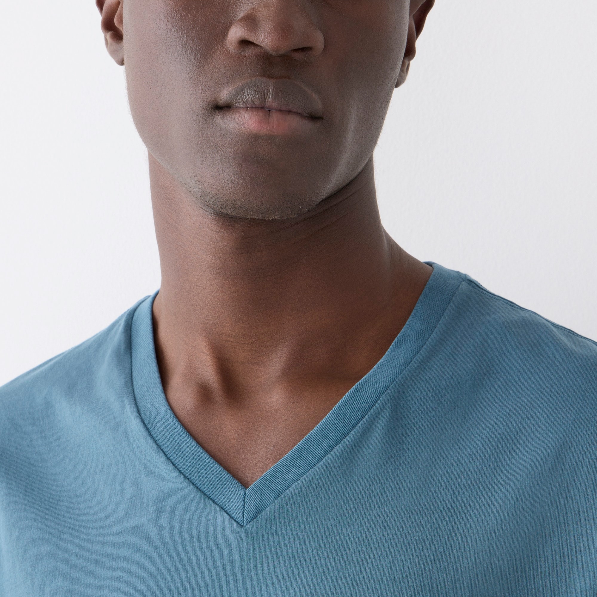 Broken-in short-sleeve V-neck T-shirt