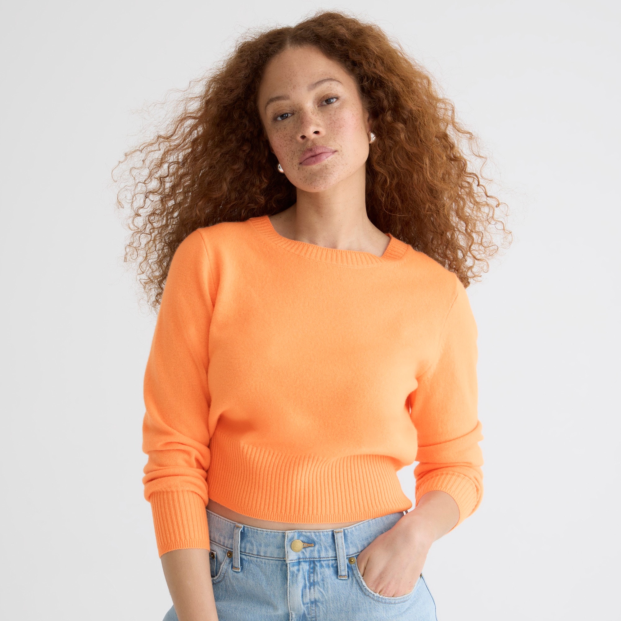Cropped cashmere crewneck sweater