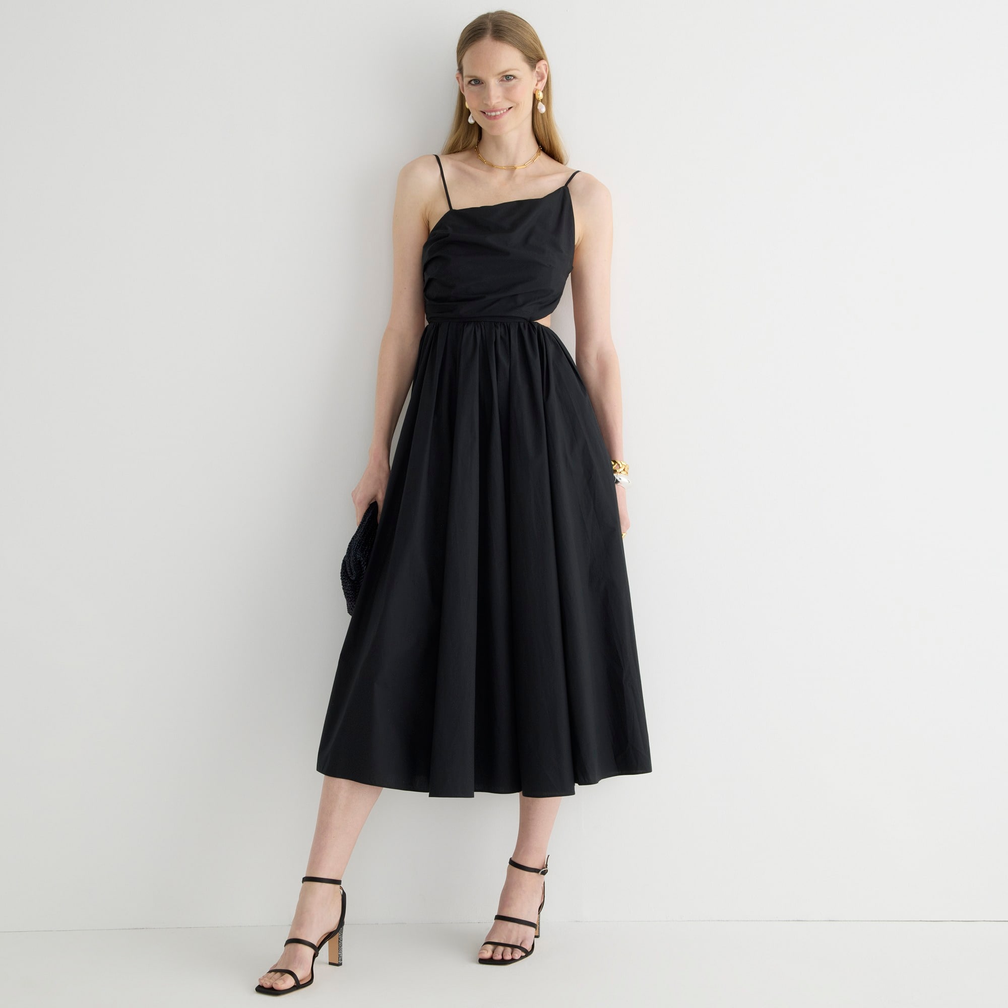Collection side-cutout midi dress in cotton poplin
