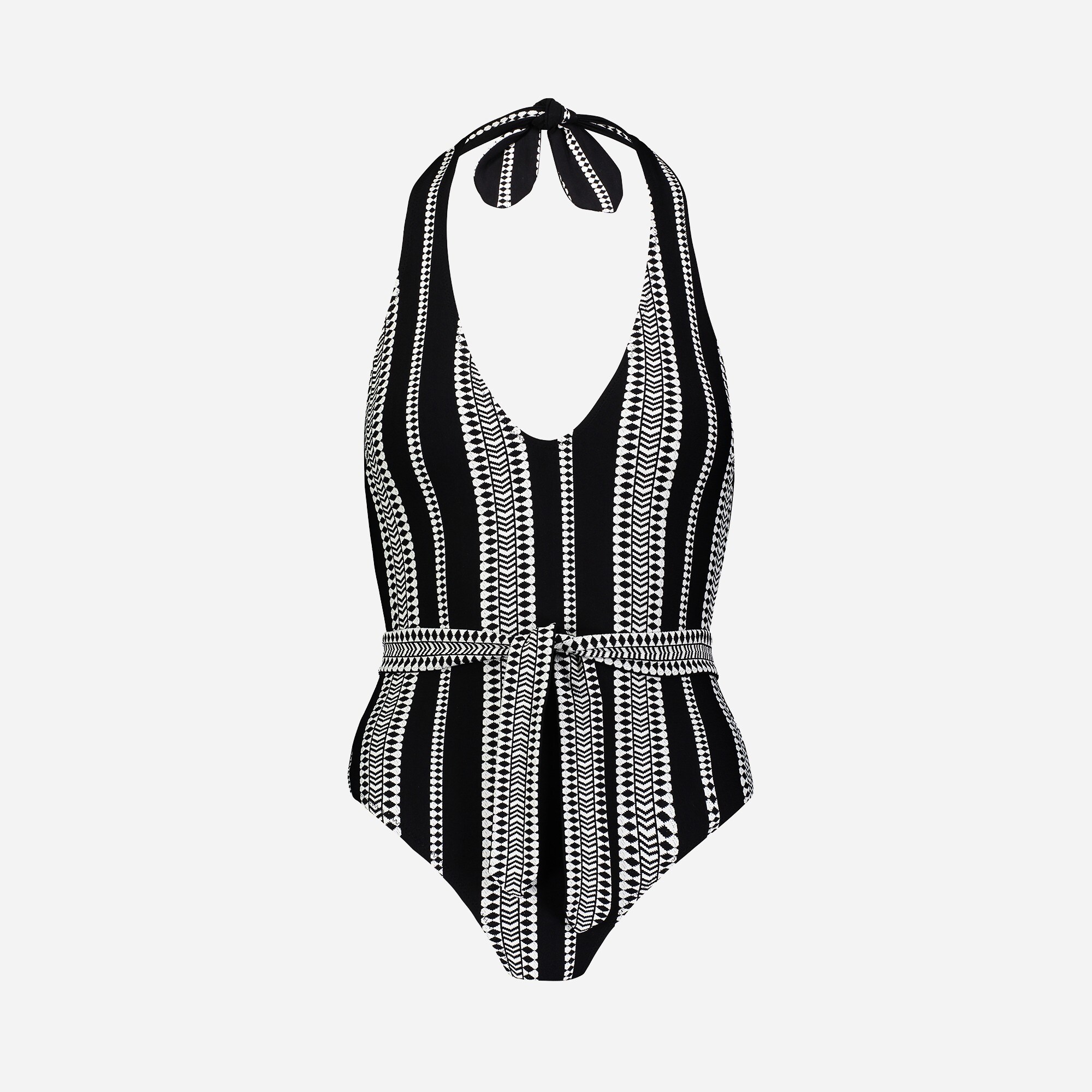 lemlem Luchia deep-V belted one-piece swimsuit