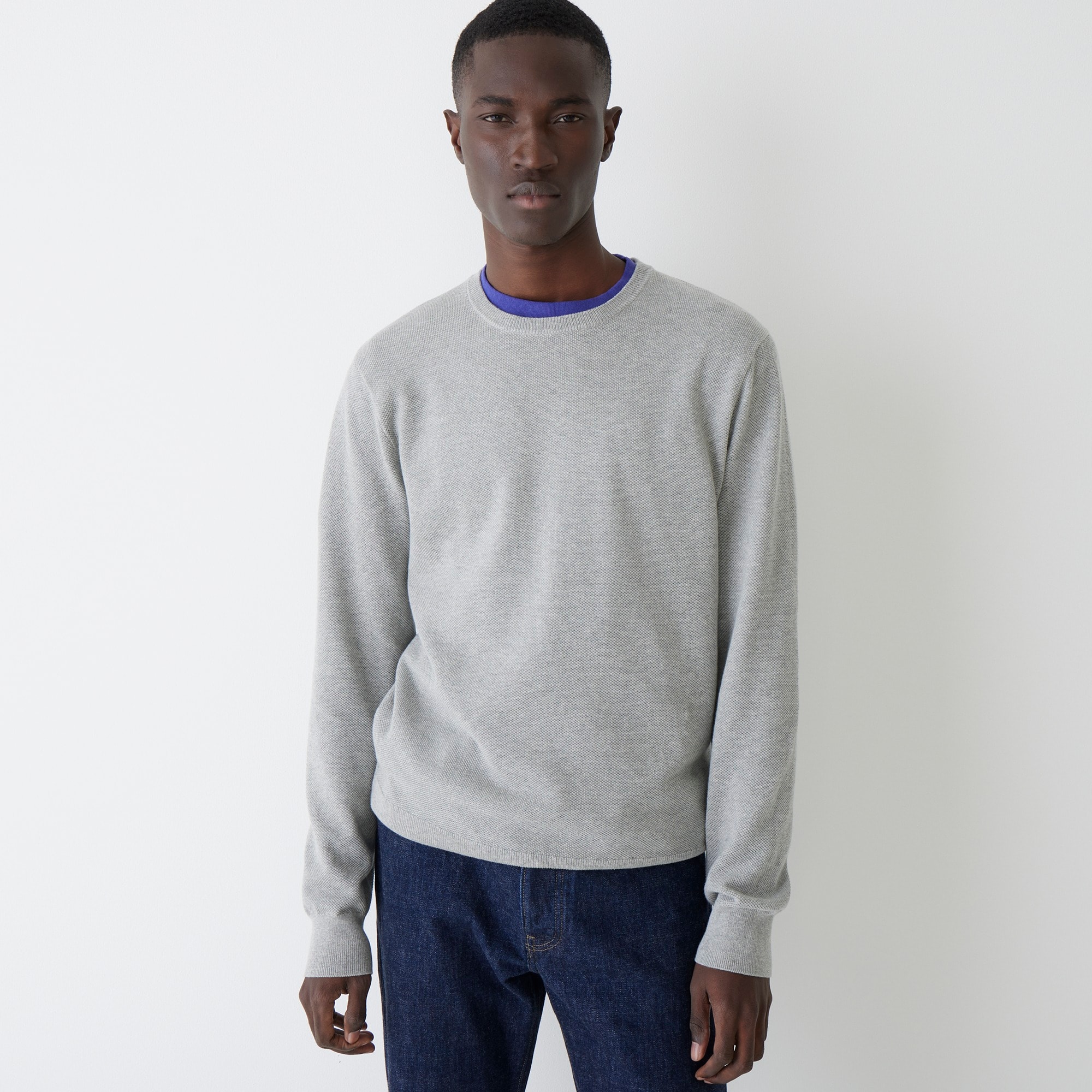 Cotton piqué-stitch crewneck sweater