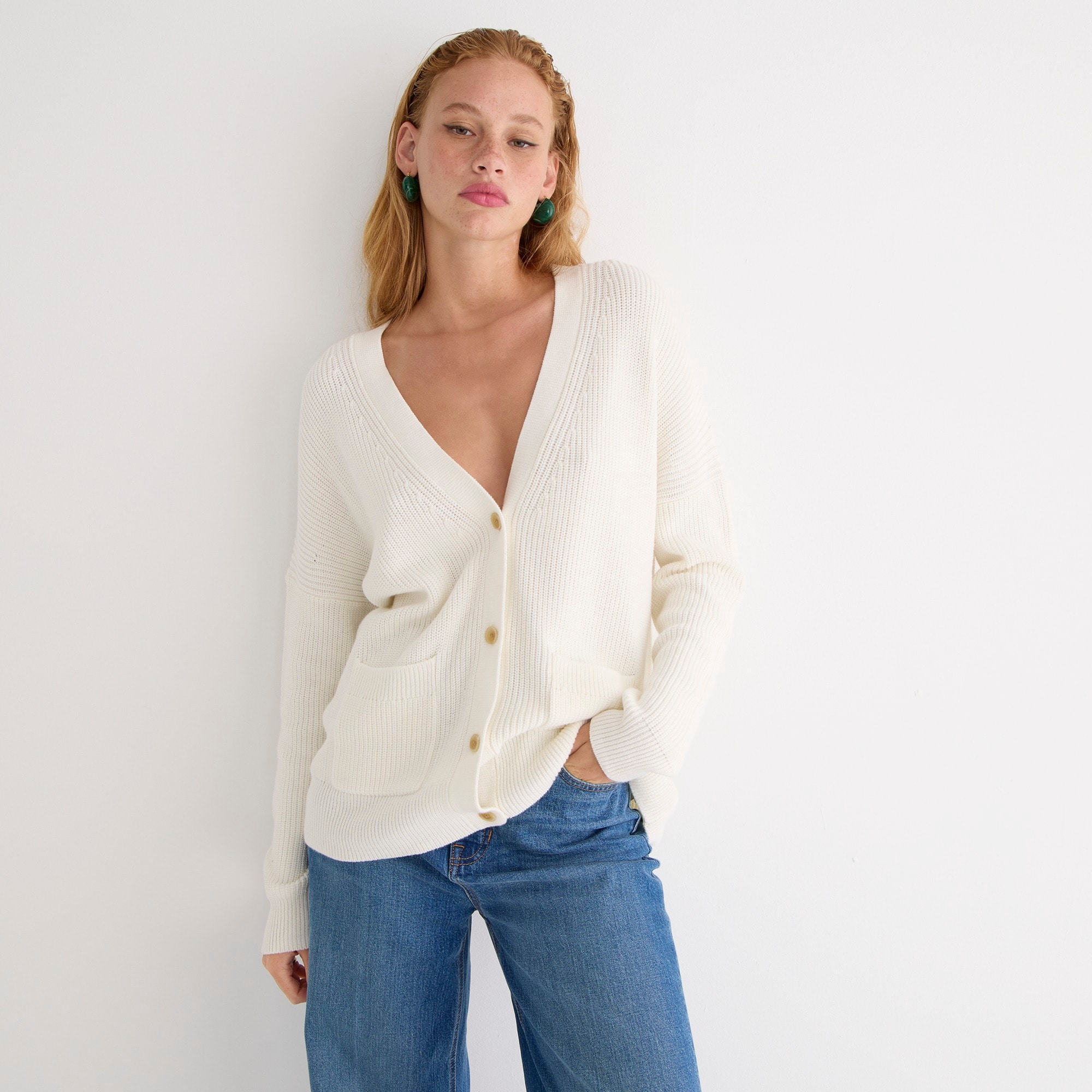 V-neck cotton-blend cardigan sweater
