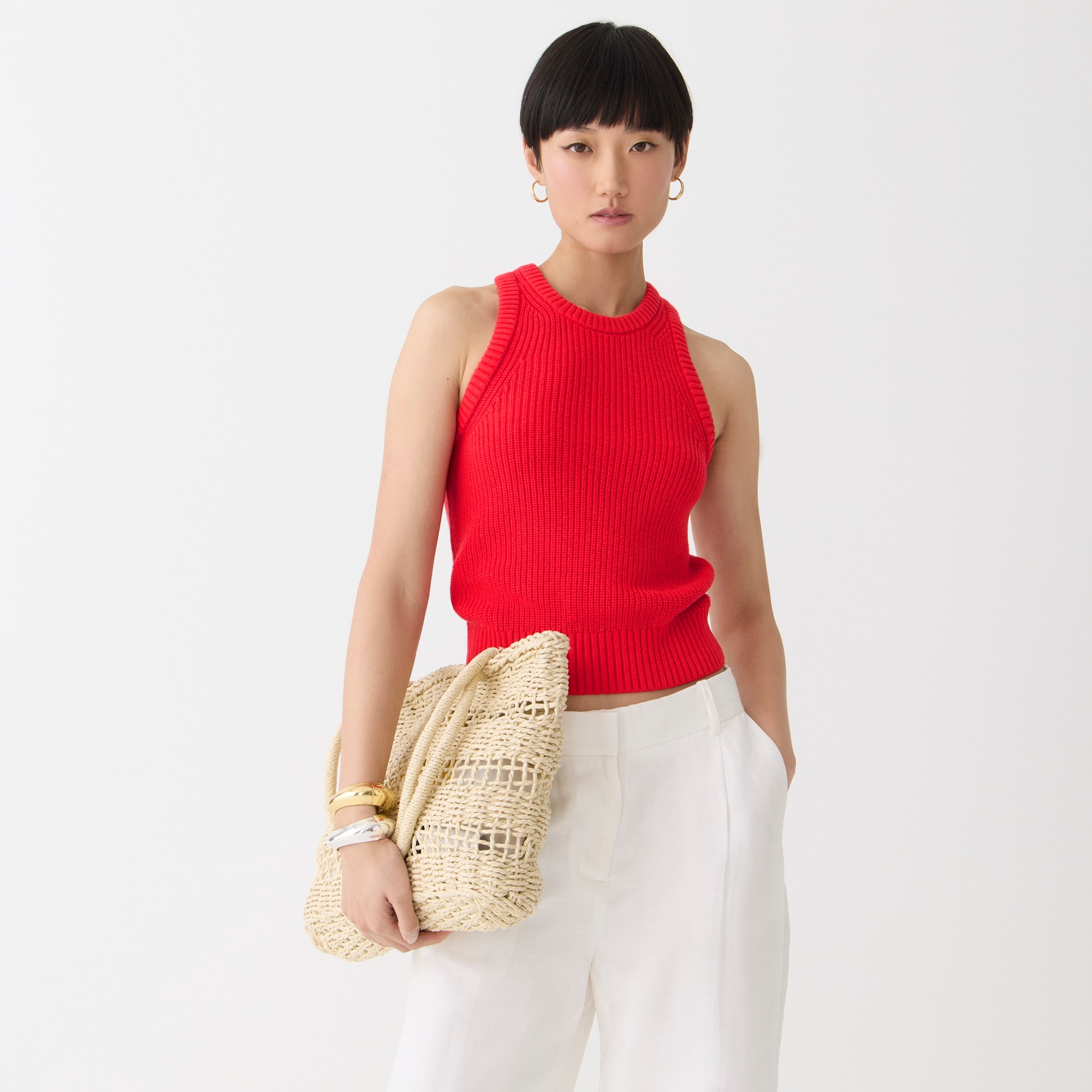 Cotton-blend cross-back tank top