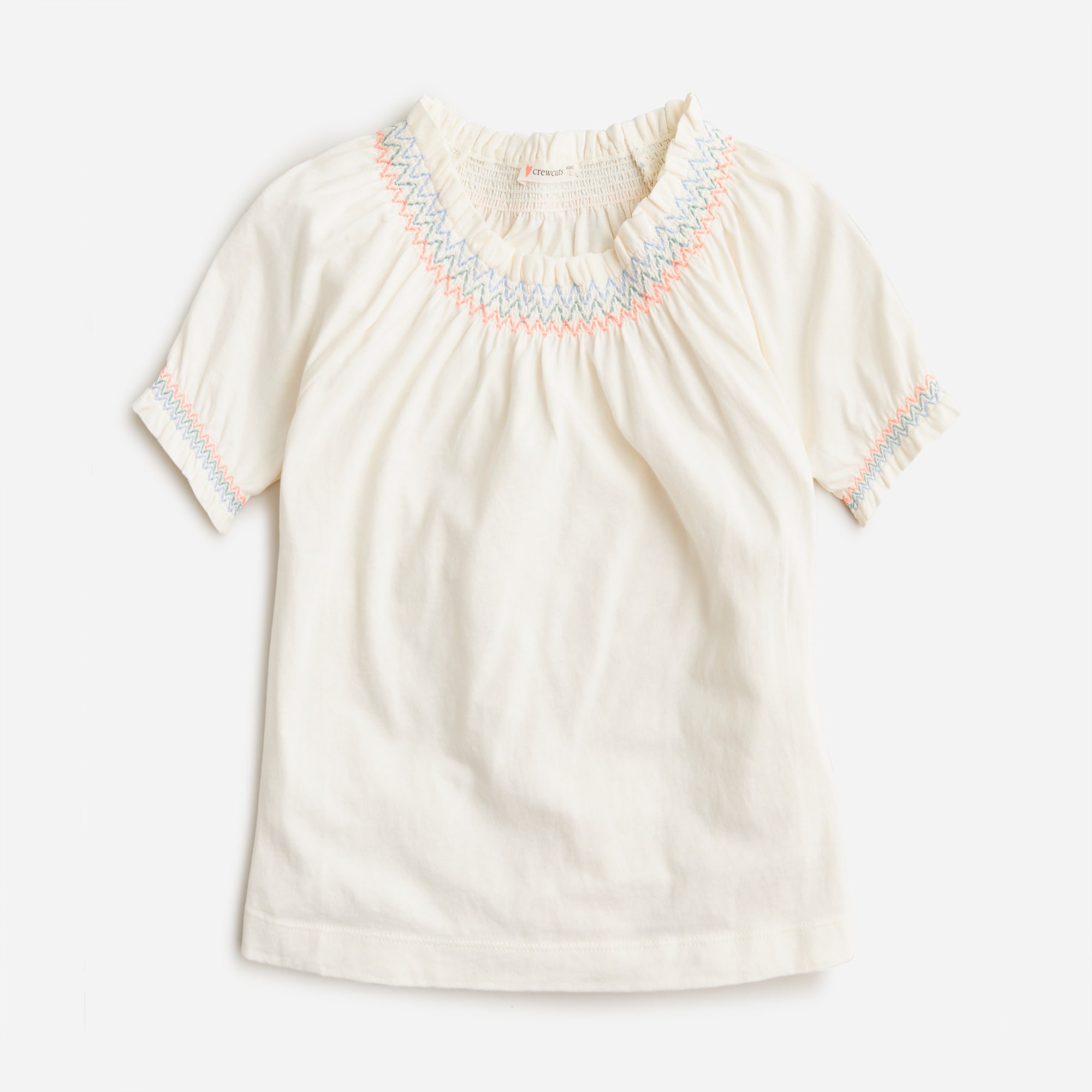 Girls' embroidered smocked T-shirt