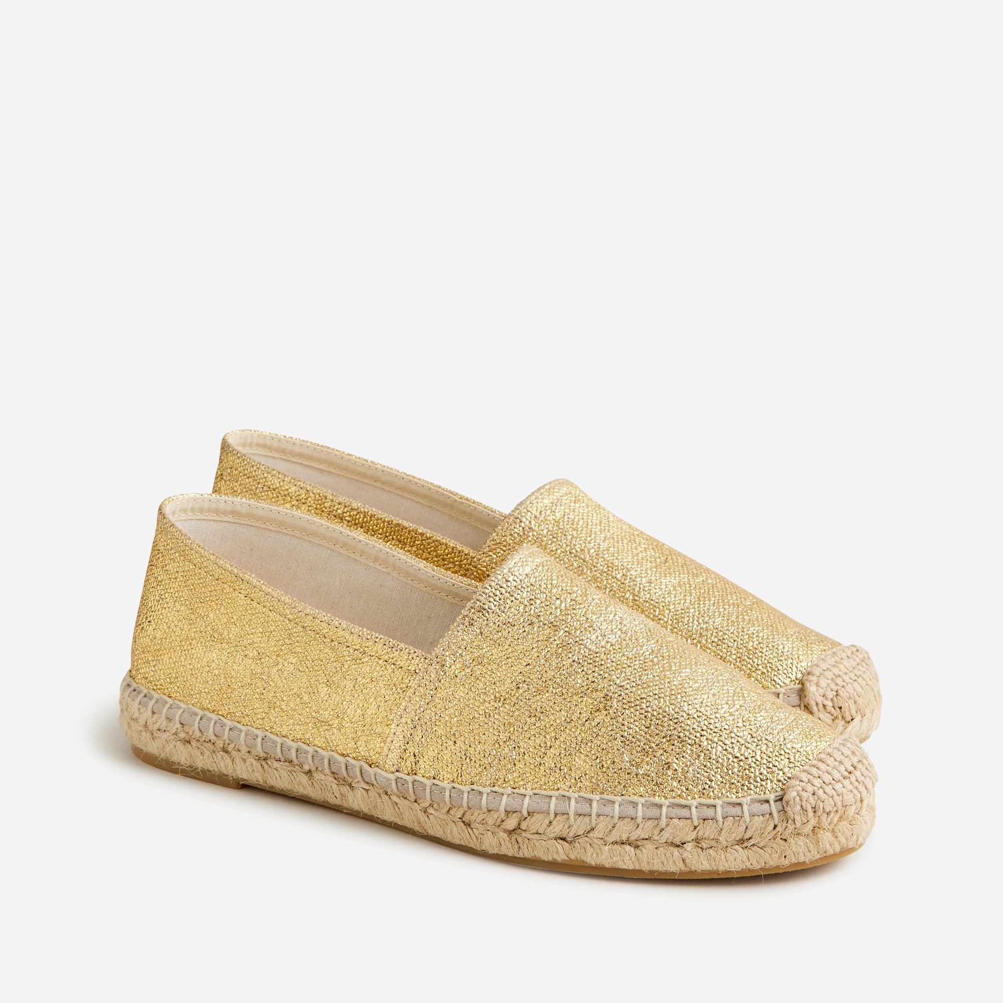 Made-in-Spain espadrille flats in metallic canvas
