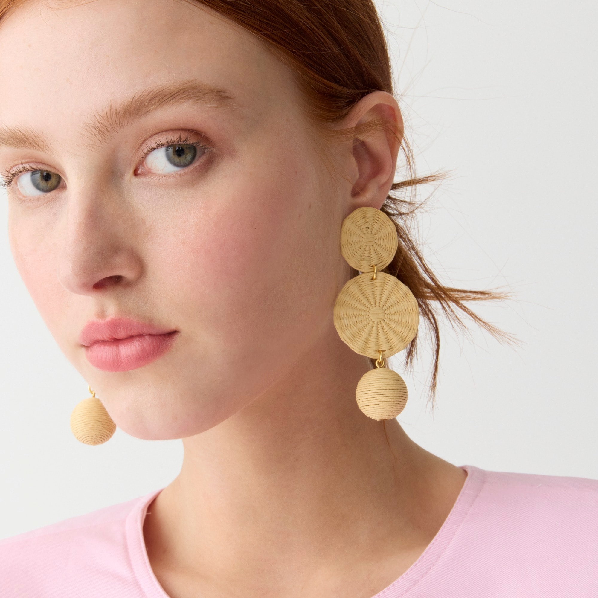 Triple-drop raffia earrings