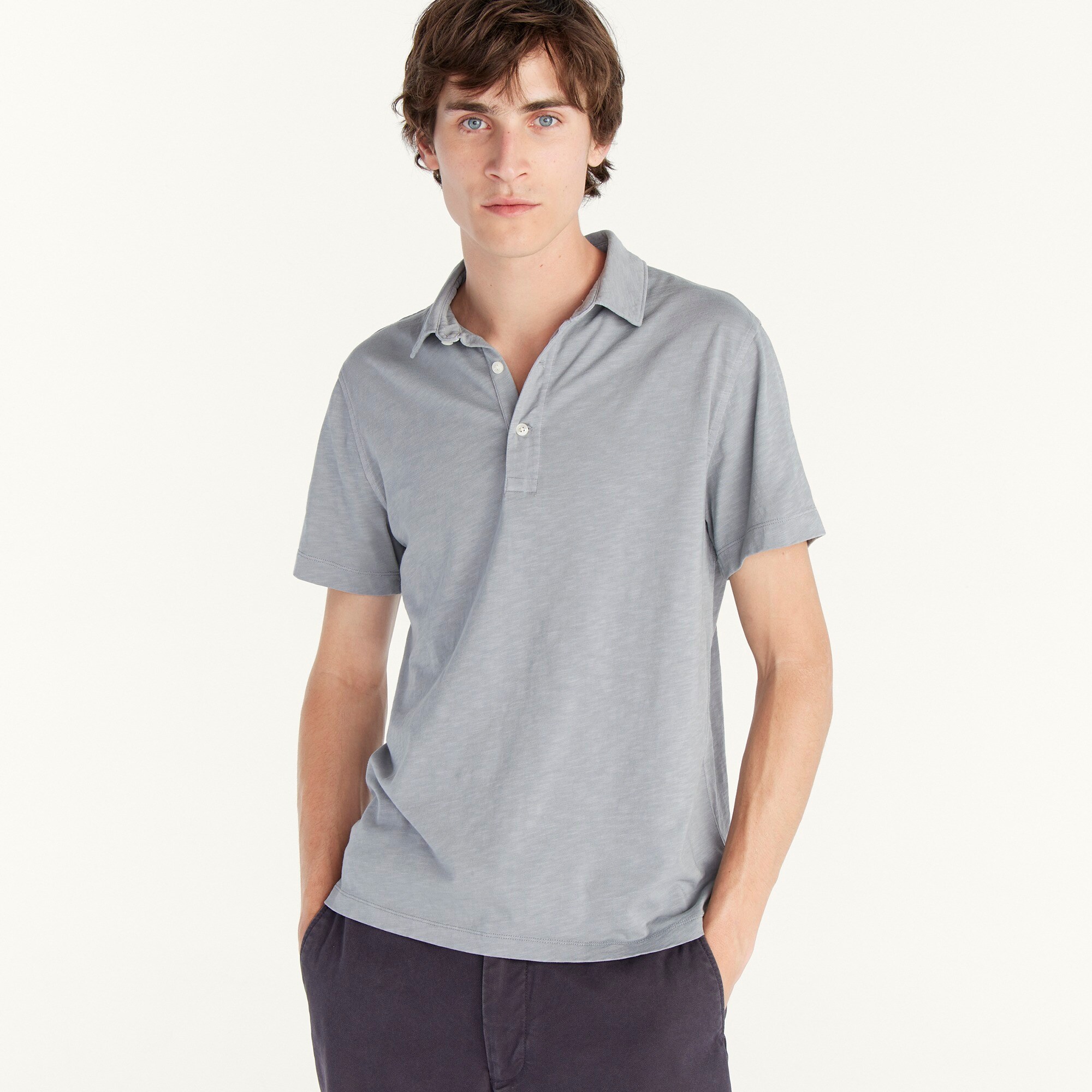 Garment-dyed slub cotton polo shirt