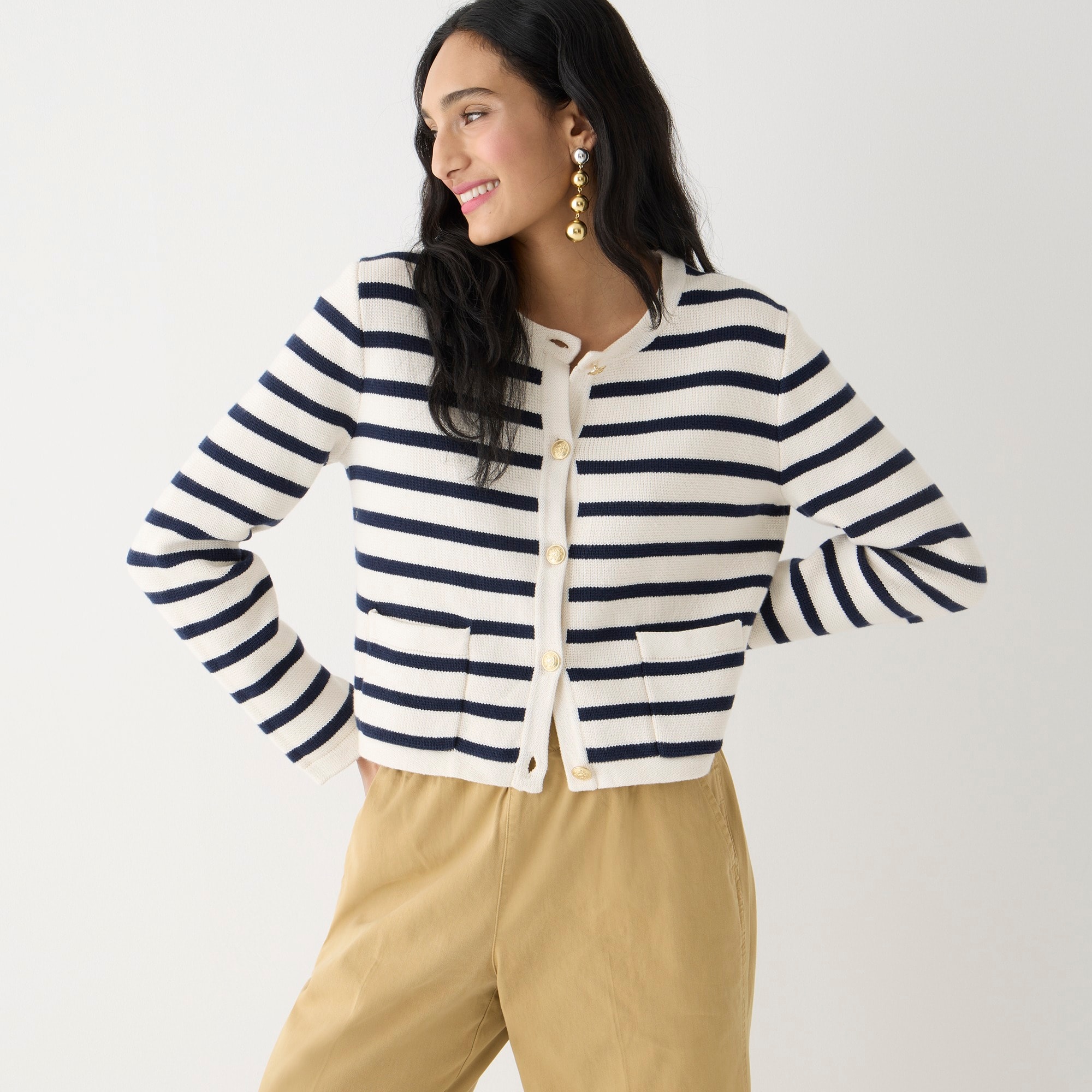Emilie patch-pocket sweater lady jacket in stripe