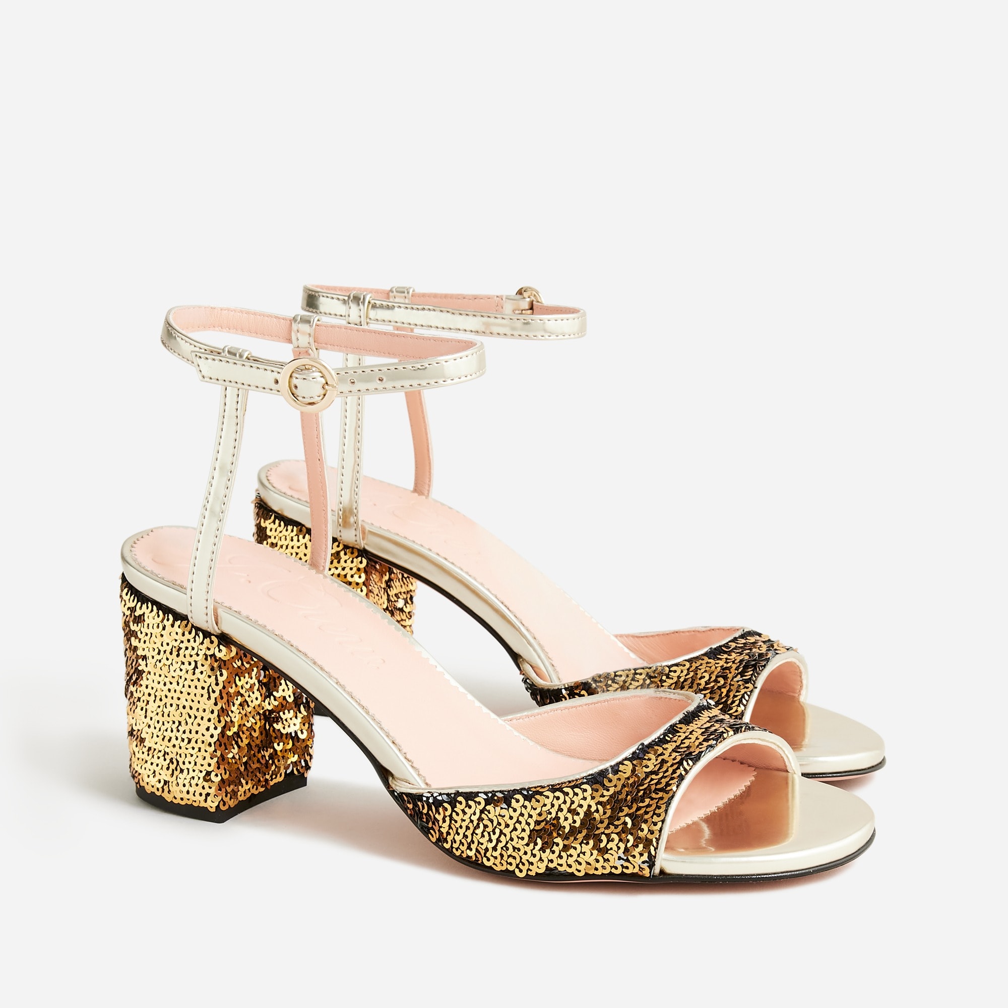 Lucie ankle-strap block-heel sandals with sequins