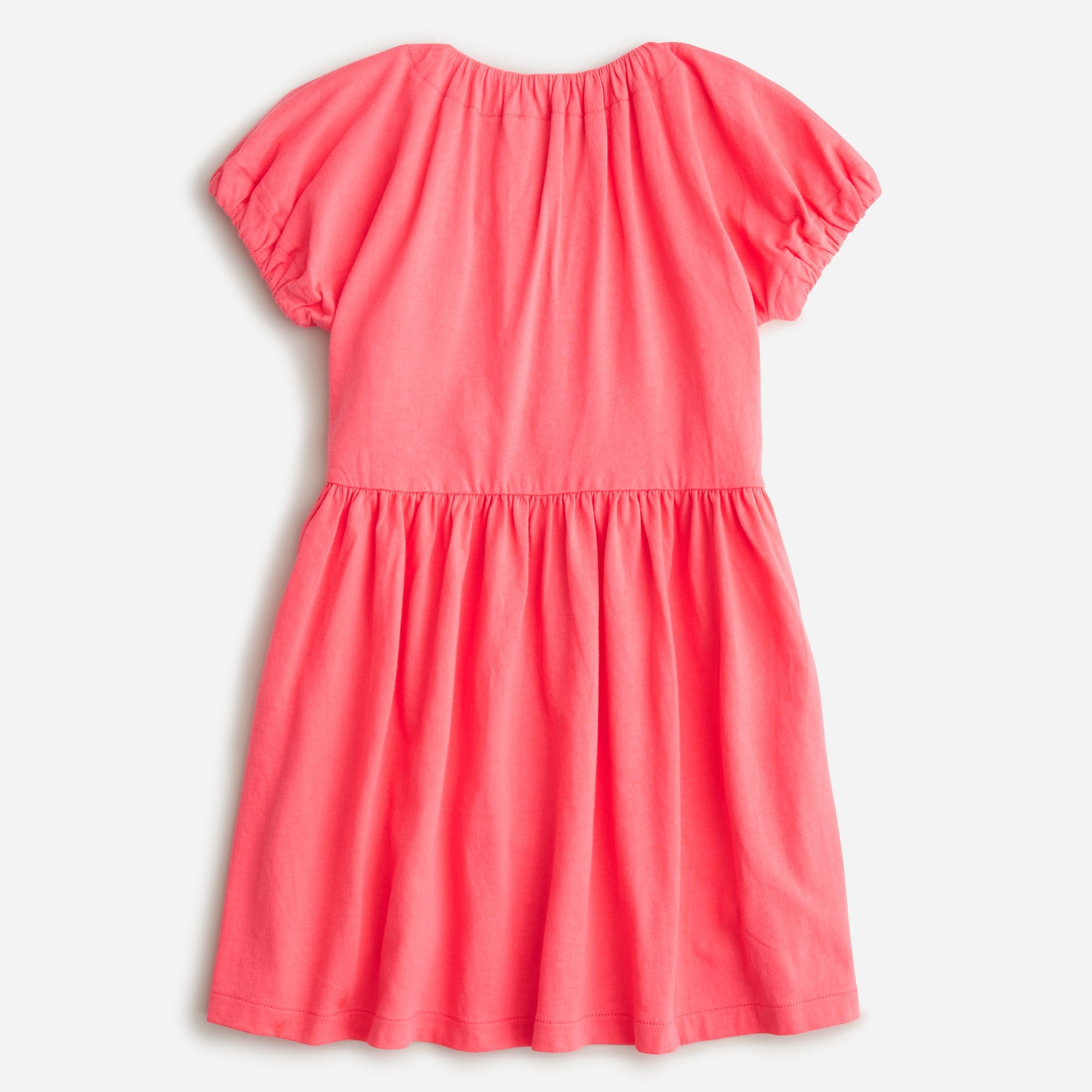 Girls' V-neck puff-sleeve dress in broken-in jersey