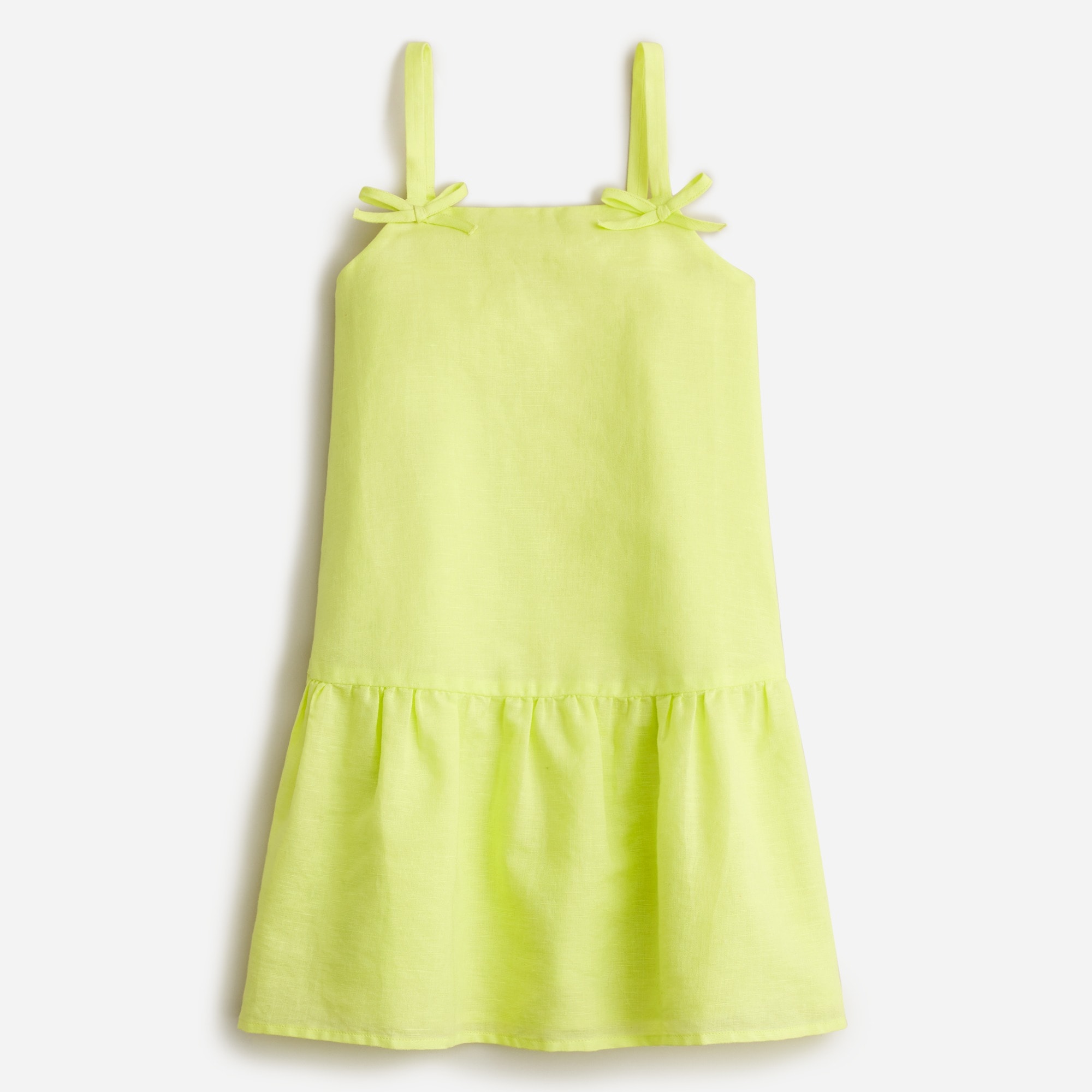 Girls' drop-waist dress in linen-cotton blend