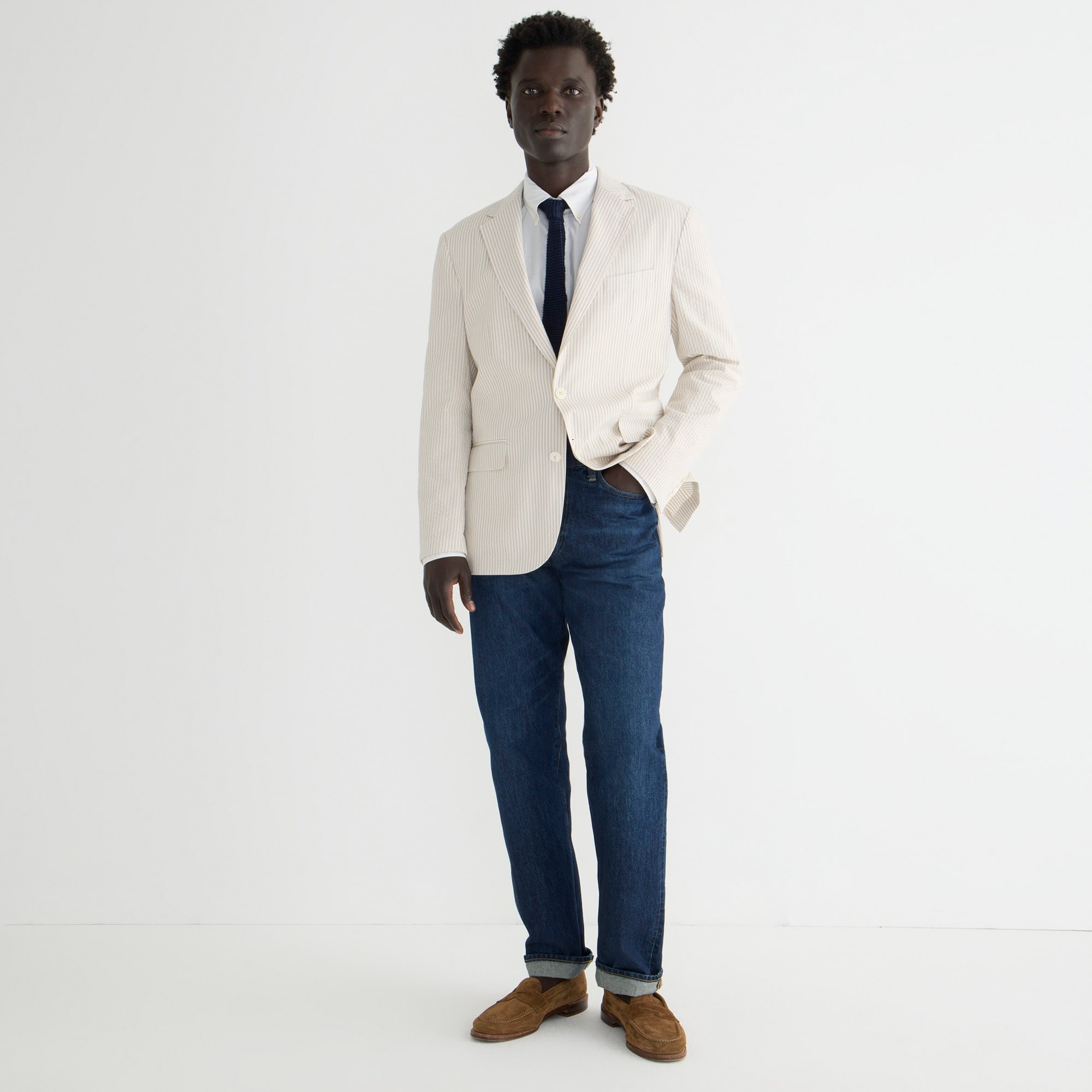 Crosby Classic-fit unstructured suit jacket in seersucker