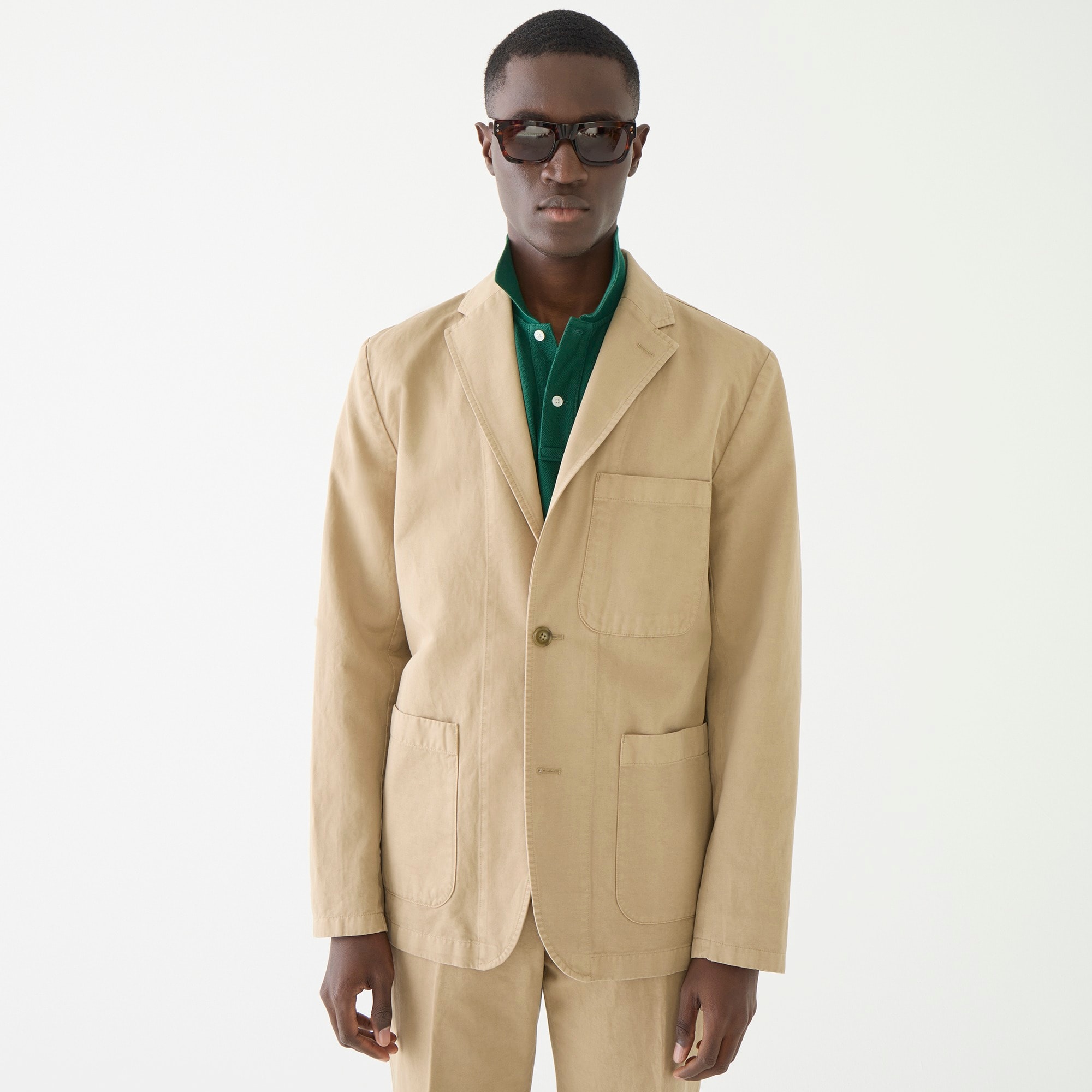 Garment-dyed cotton-linen blend chino suit jacket