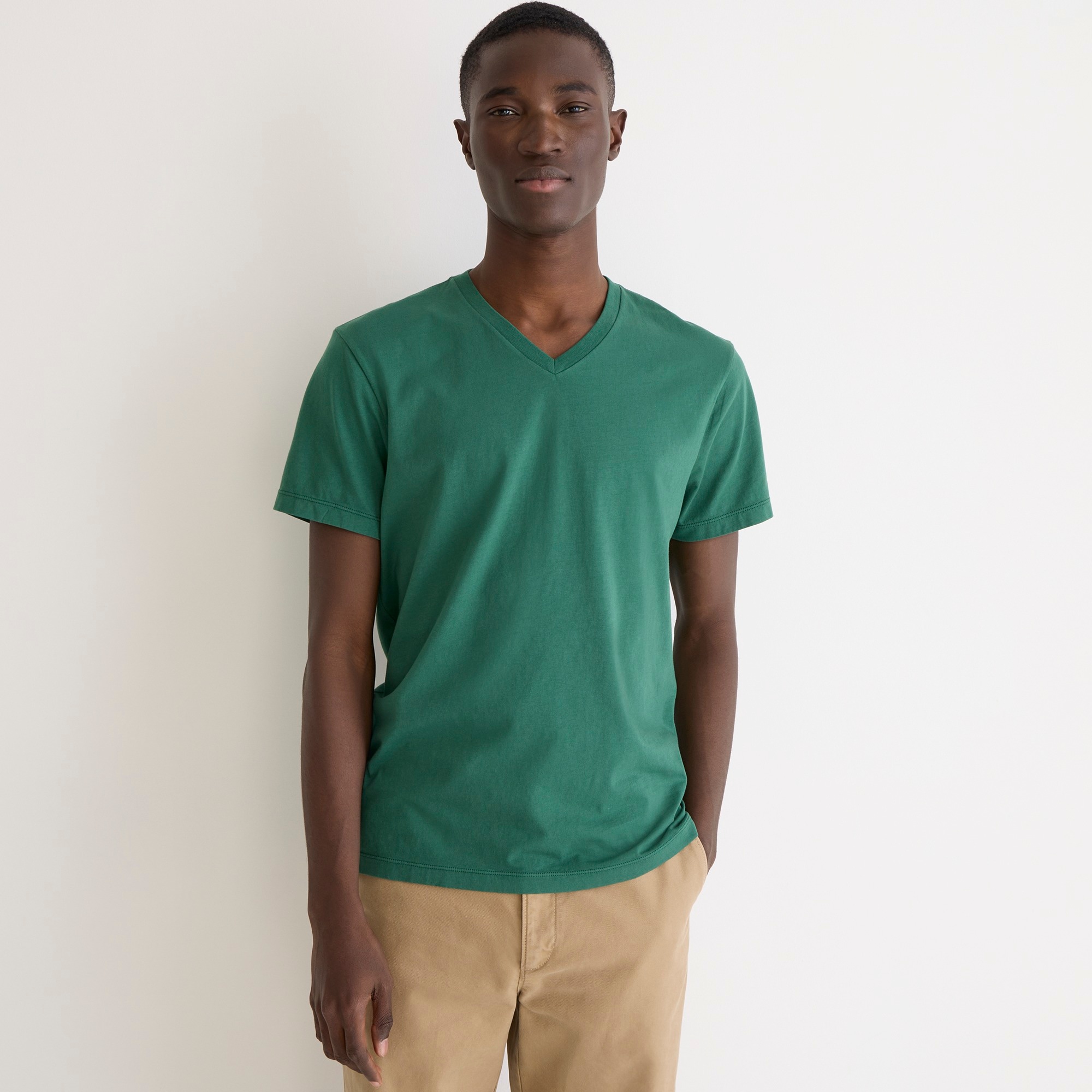Broken-in short-sleeve V-neck T-shirt