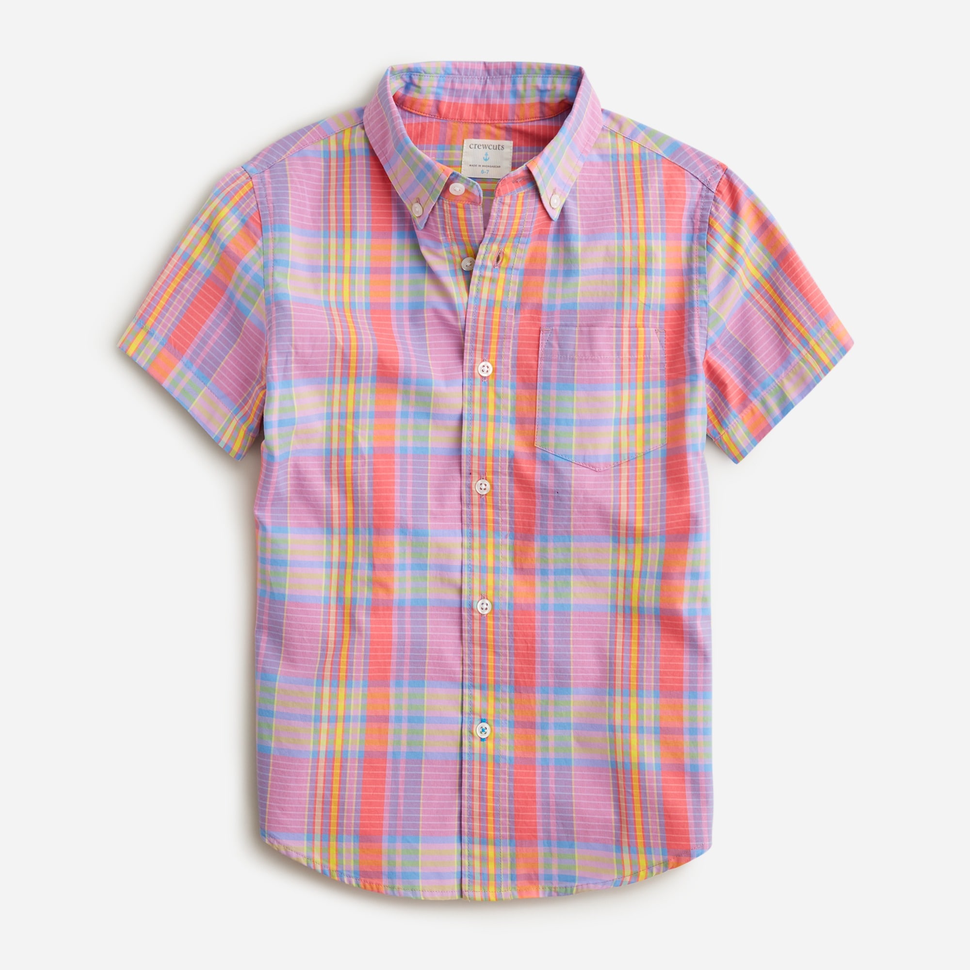 Boys' short-sleeve button-down in gingham