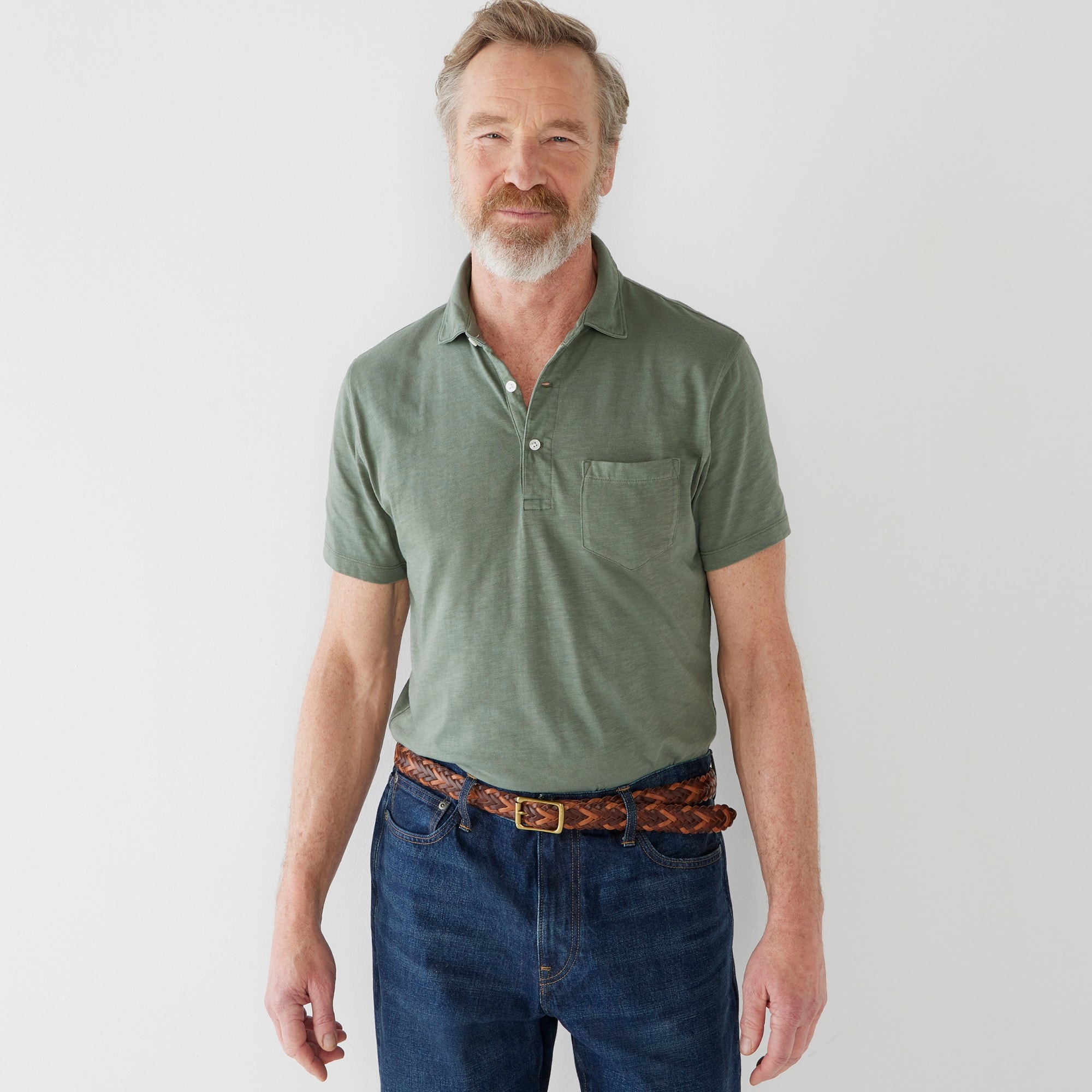 Garment-dyed slub cotton pocket polo shirt