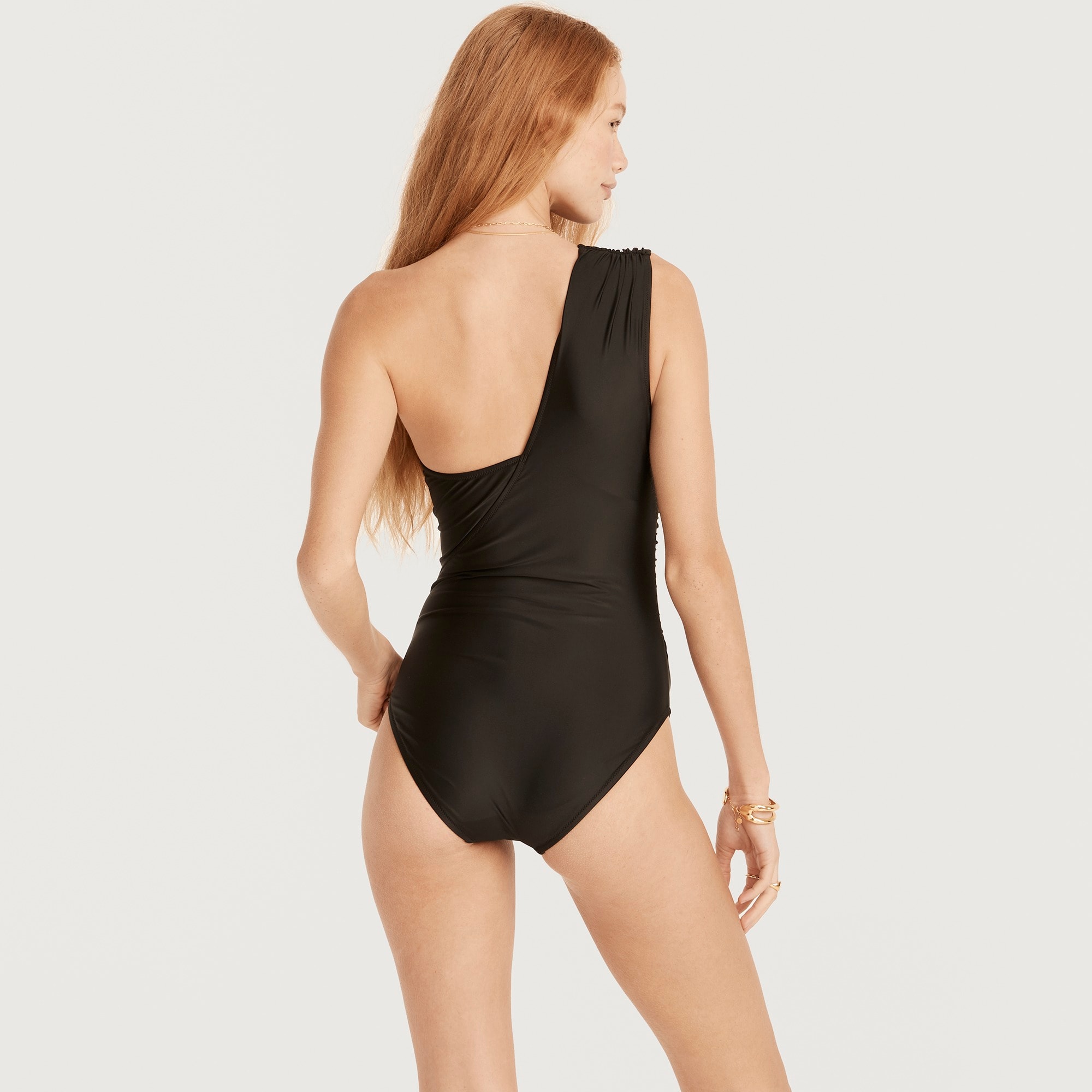 Ruched one-shoulder one-piece