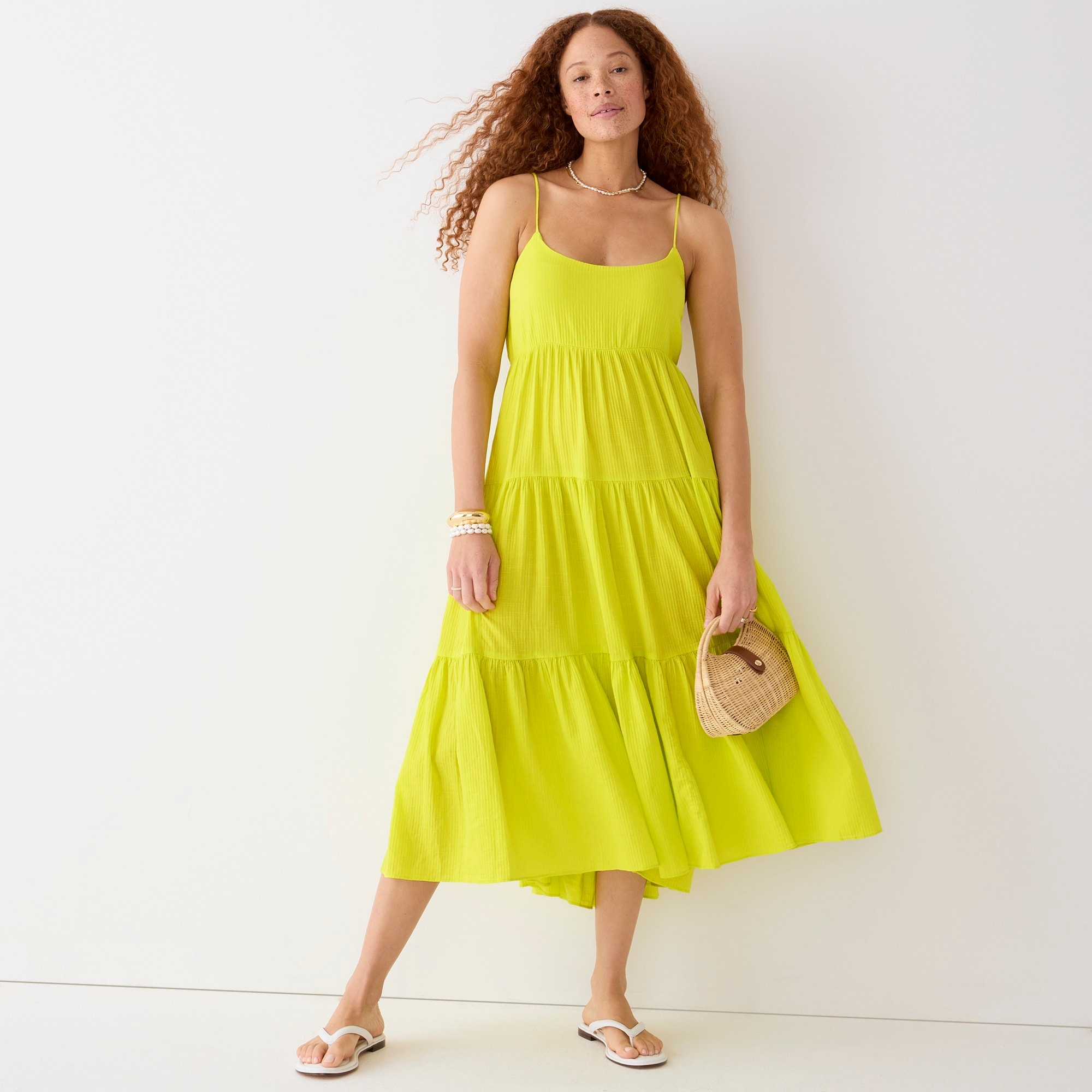 Bow-back tiered maxi dress in soft gauze