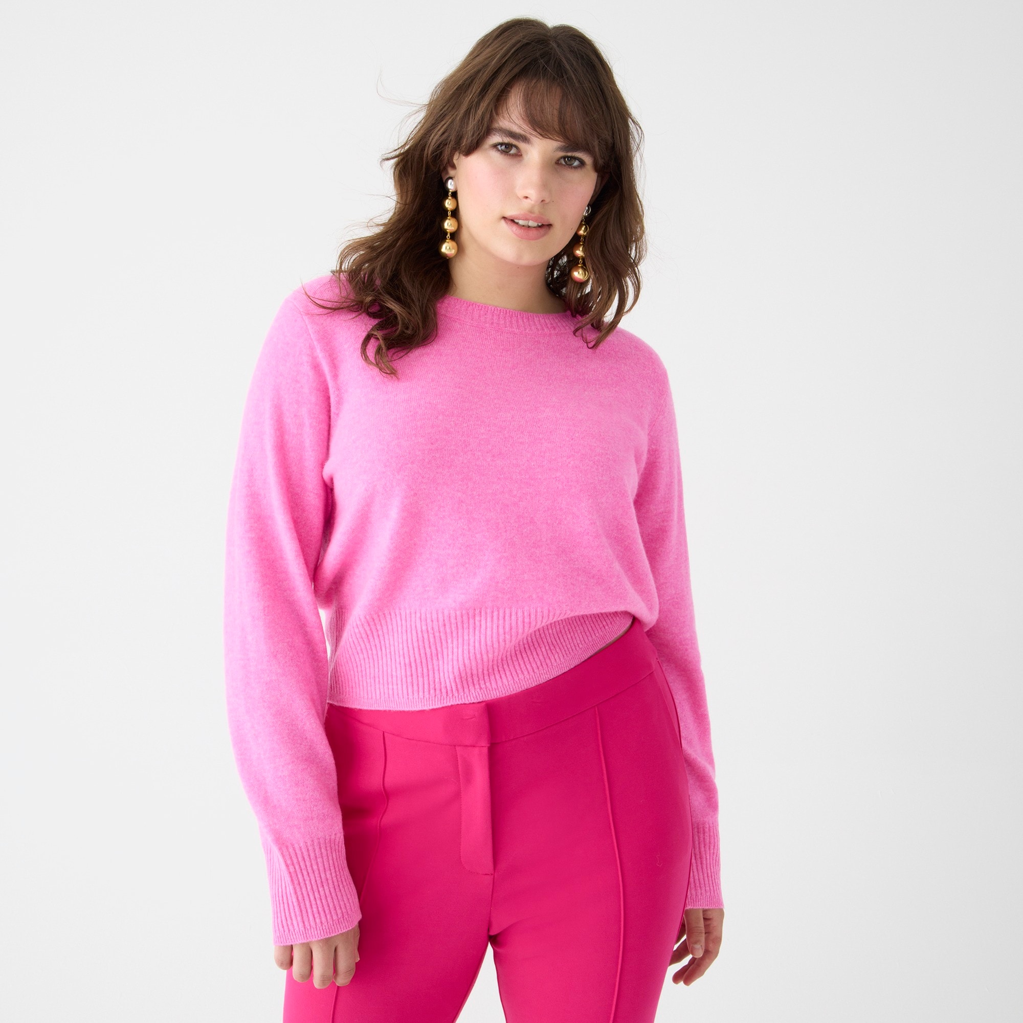 Cropped cashmere crewneck sweater