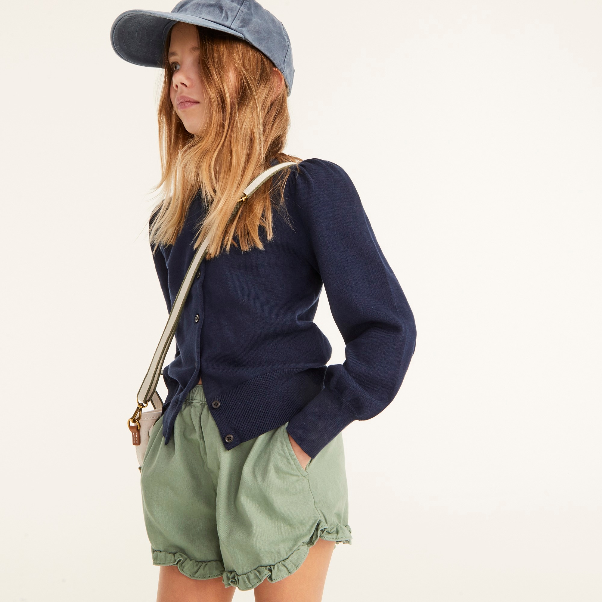 Girls' ruffle pull-on short in soft chino