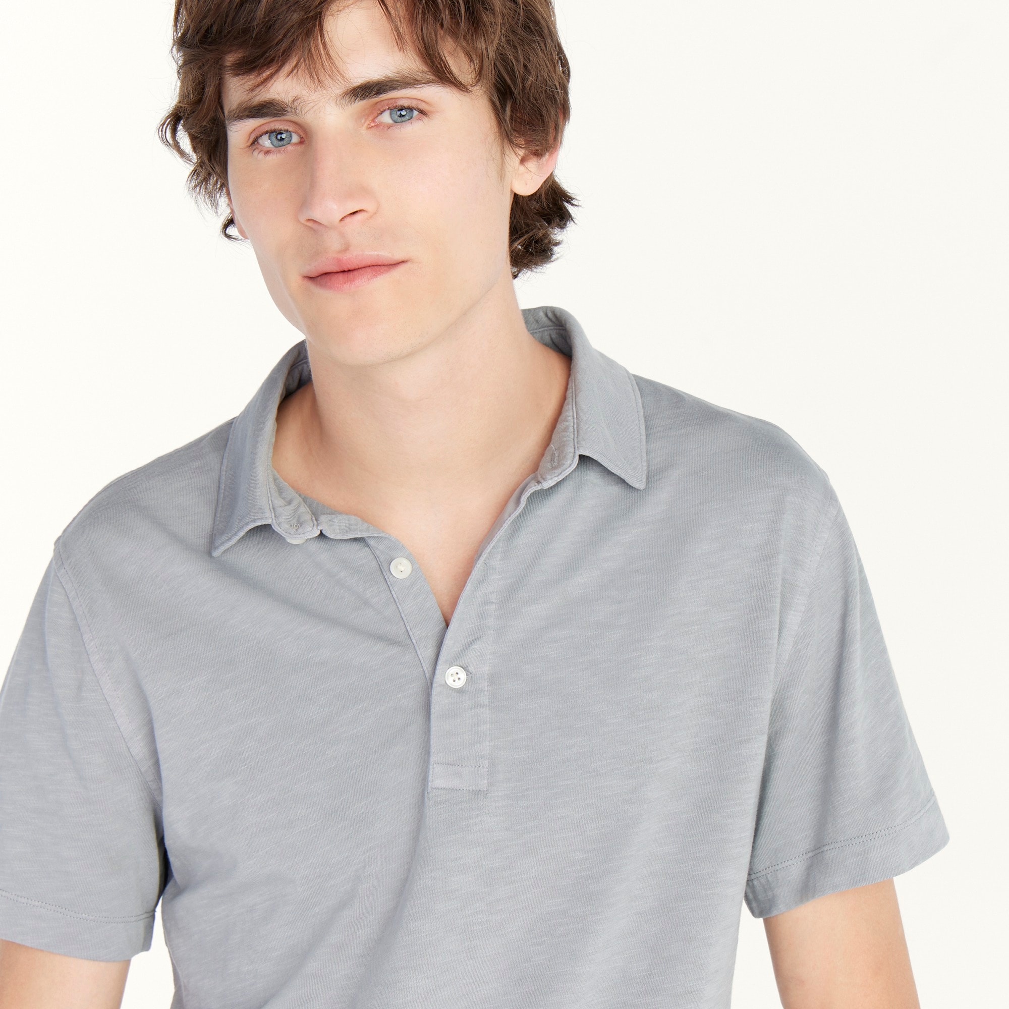 Garment-dyed slub cotton polo shirt