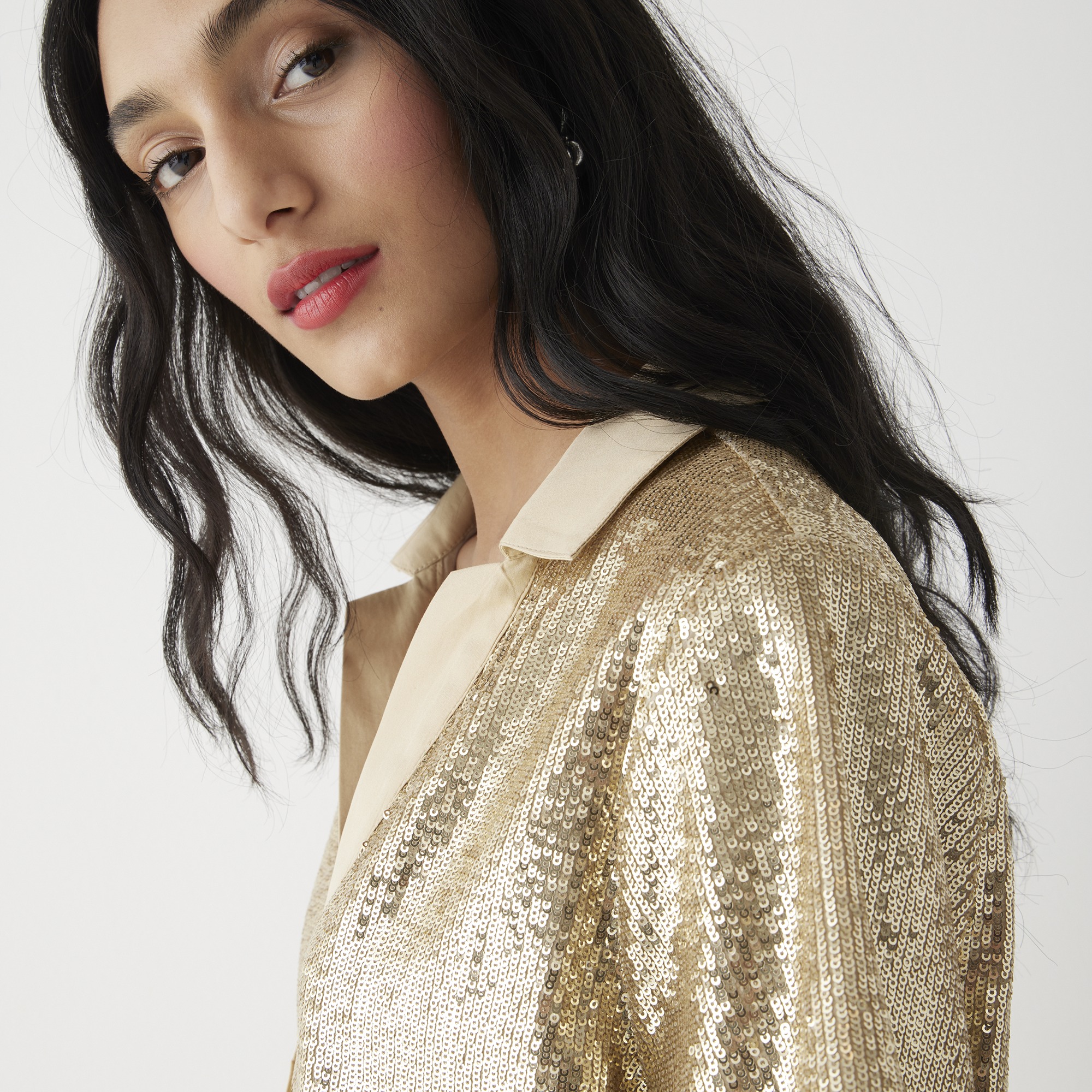 Collection limited-edition sequin V-neck collared shirt