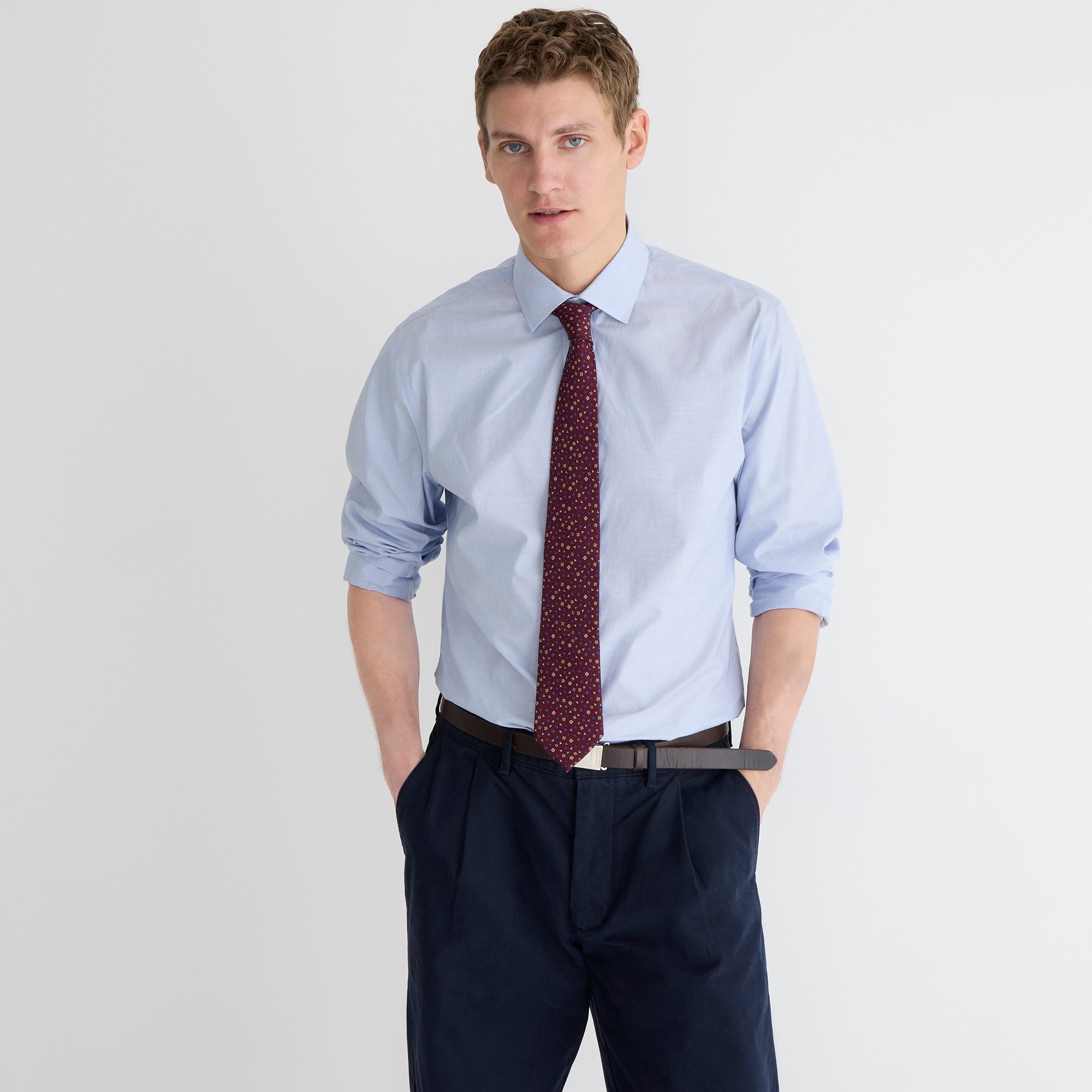 Bowery wrinkle-free stretch cotton shirt with spread collar