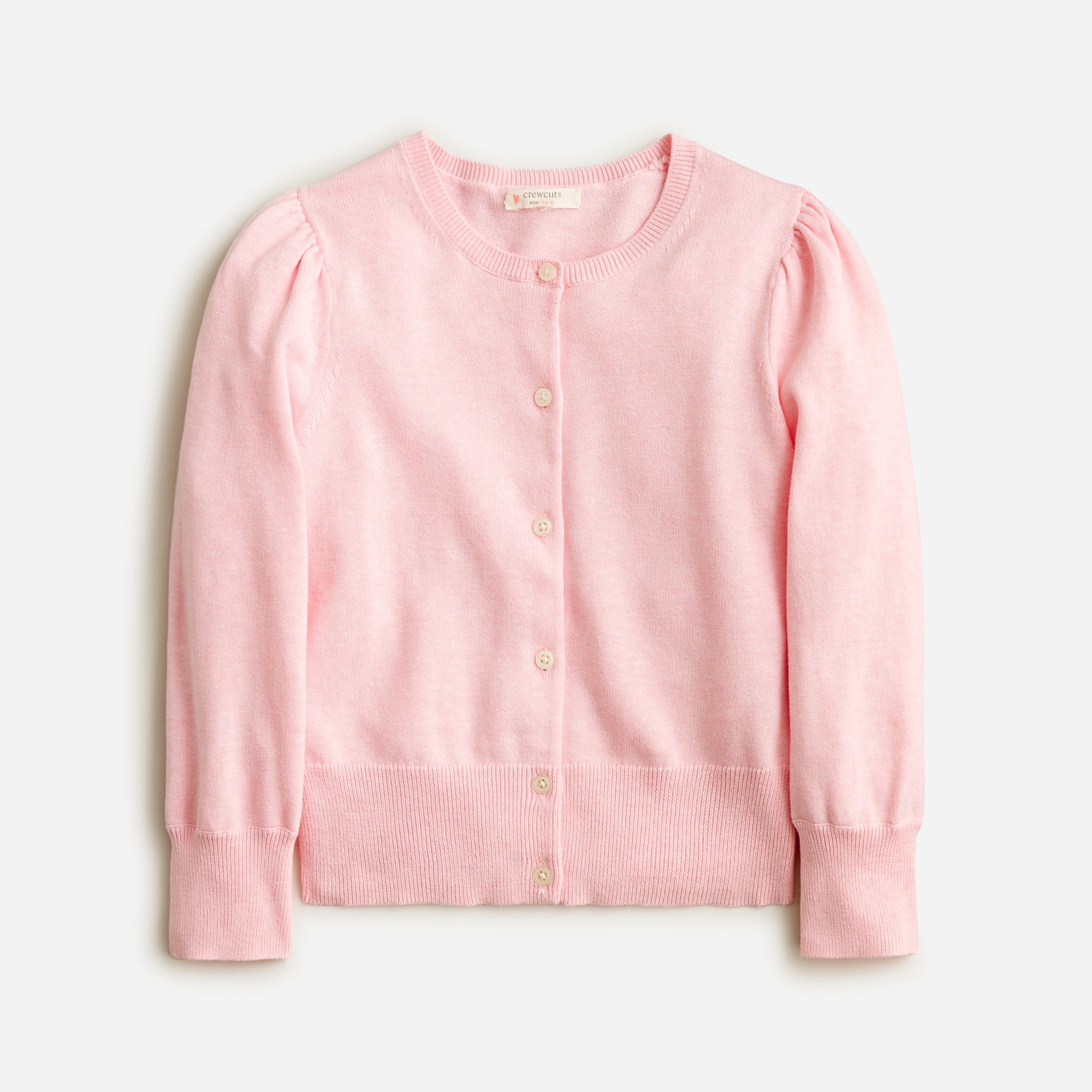 Girls' puff-sleeve cotton cardigan sweater