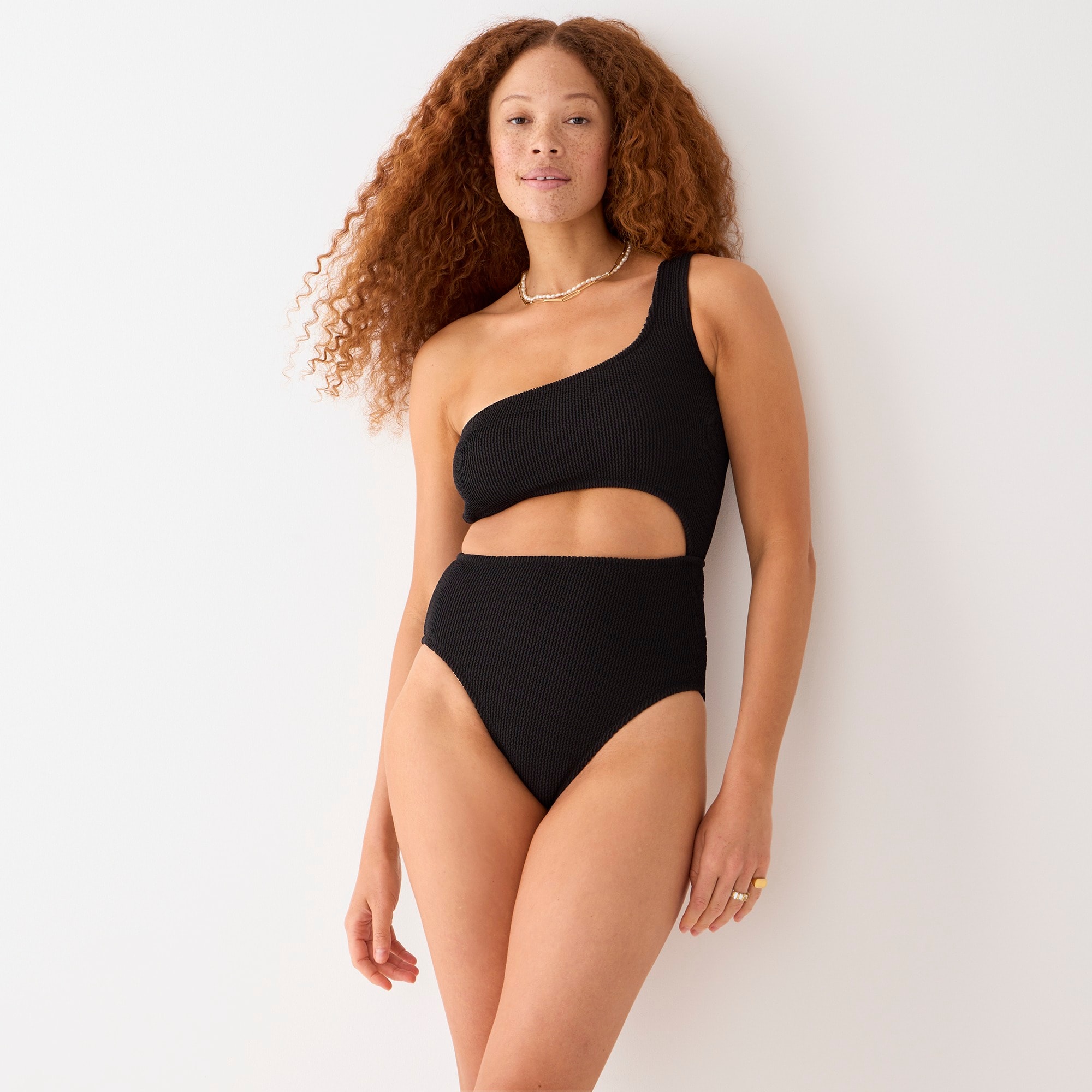 Textured one-piece swimsuit with cutouts