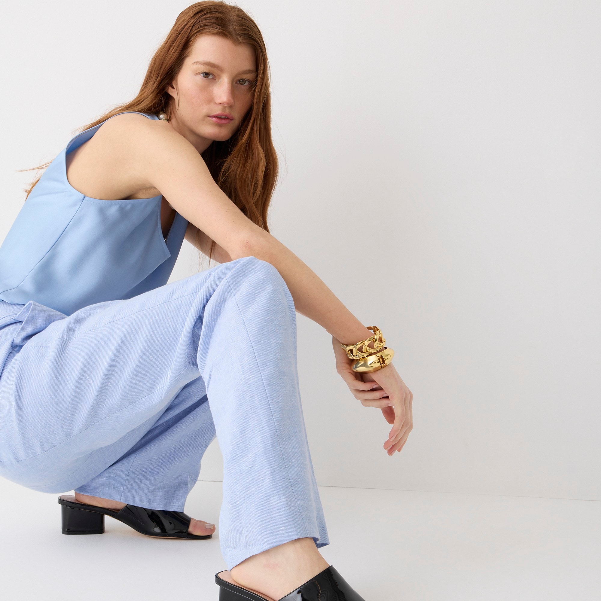 Willa full-length flare pant in stretch linen blend