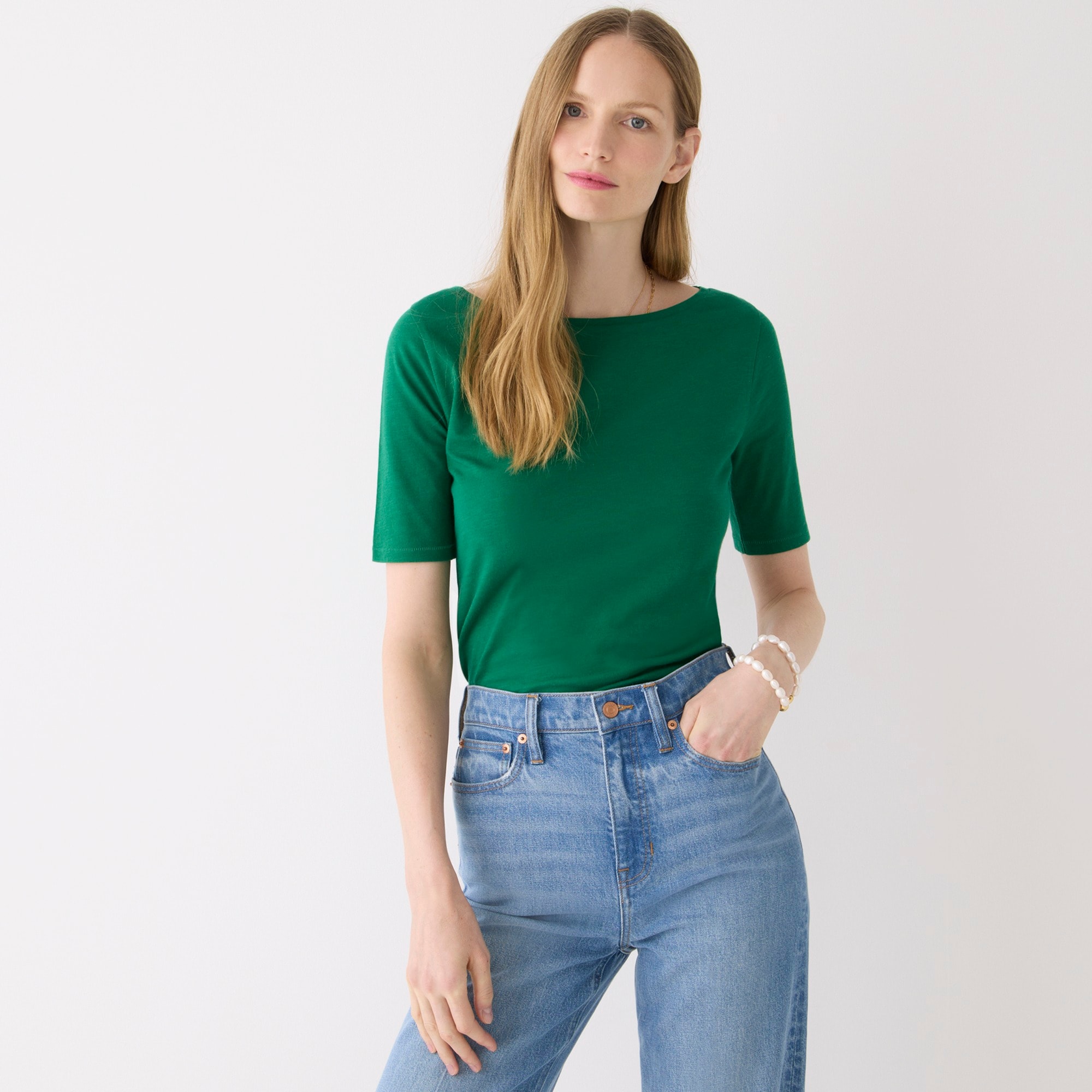 Organic slub cotton elbow-sleeve T-shirt