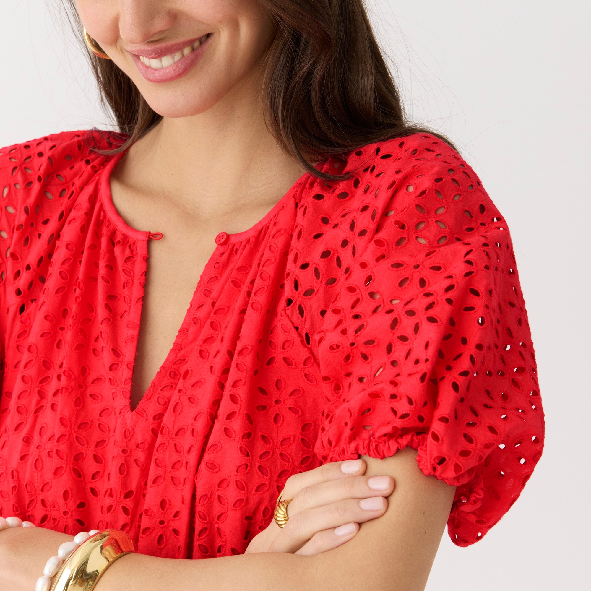 Provence smocked-waist midi dress in eyelet