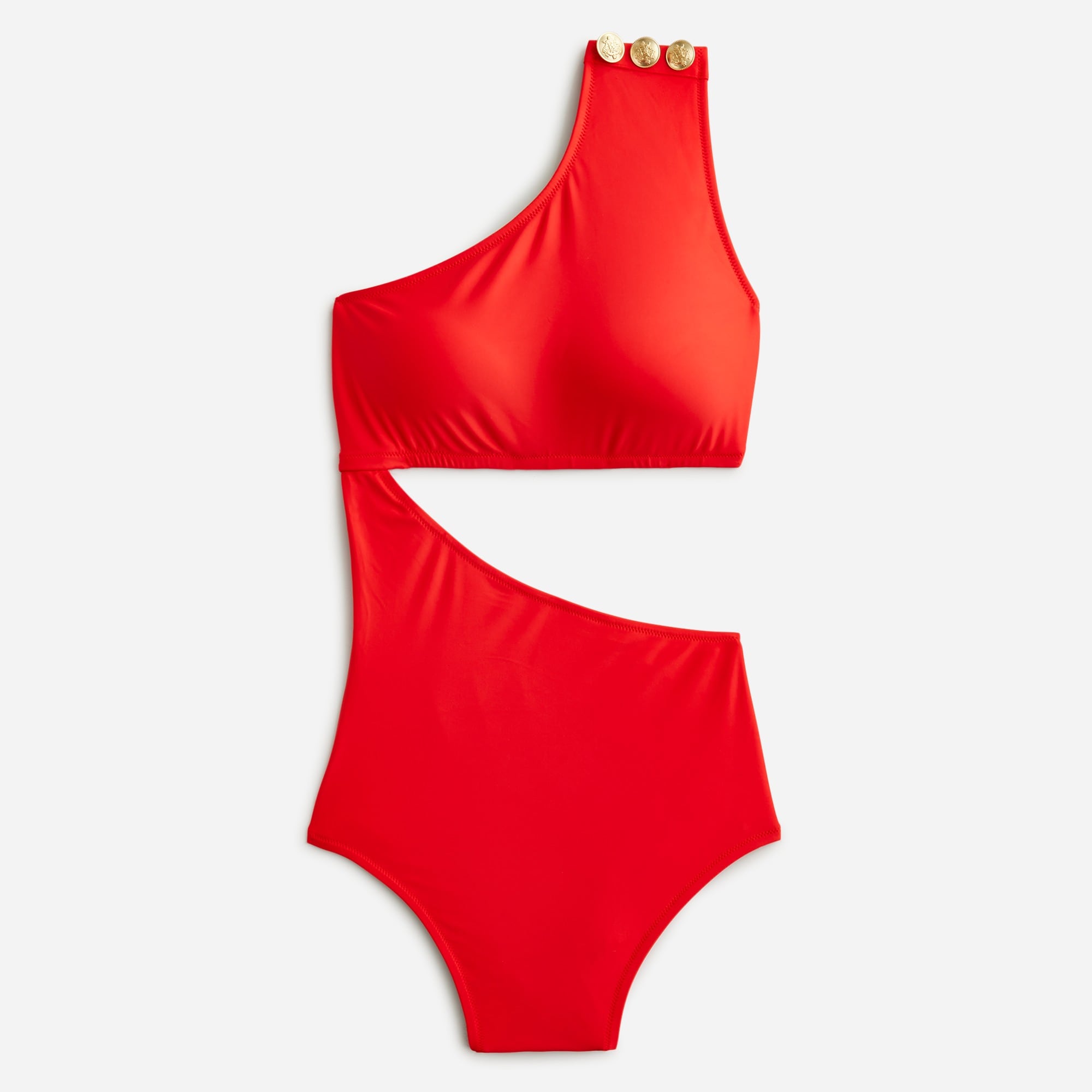 Cutout one-piece full-coverage swimsuit with buttons