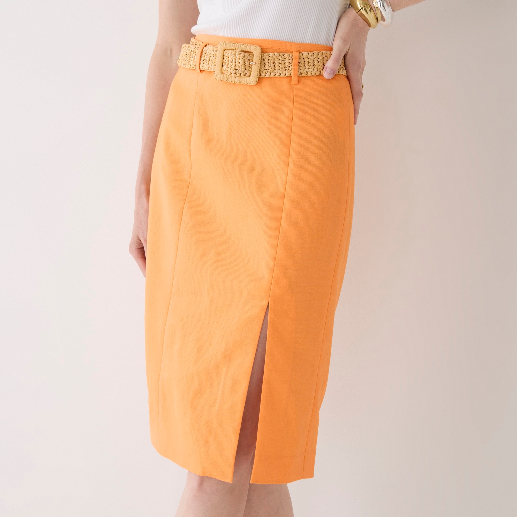 Stretch linen-blend midi pencil skirt