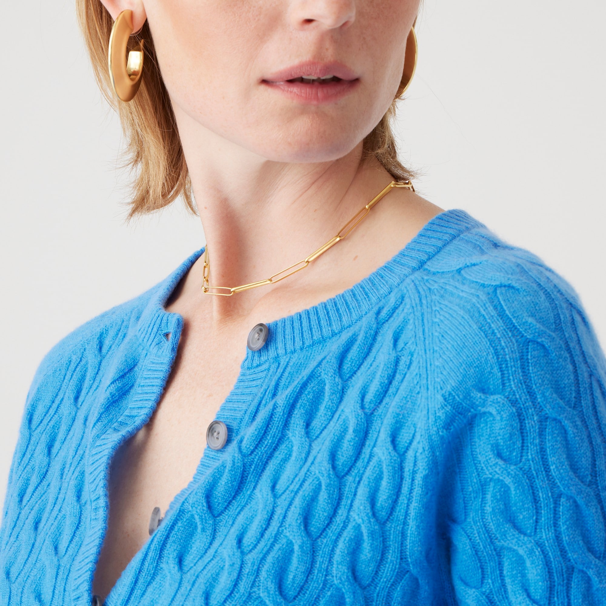 Cashmere cable-knit henley T-shirt