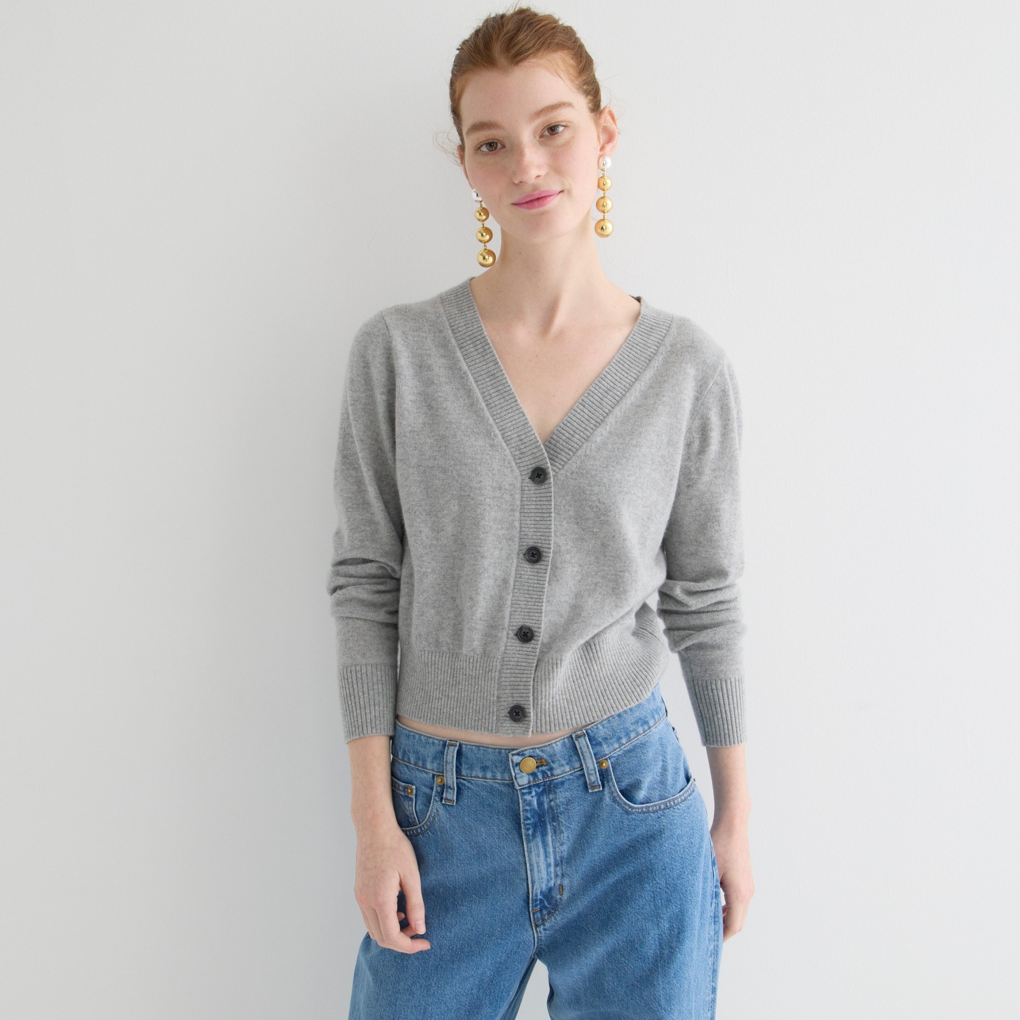 Cashmere cropped V-neck cardigan sweater