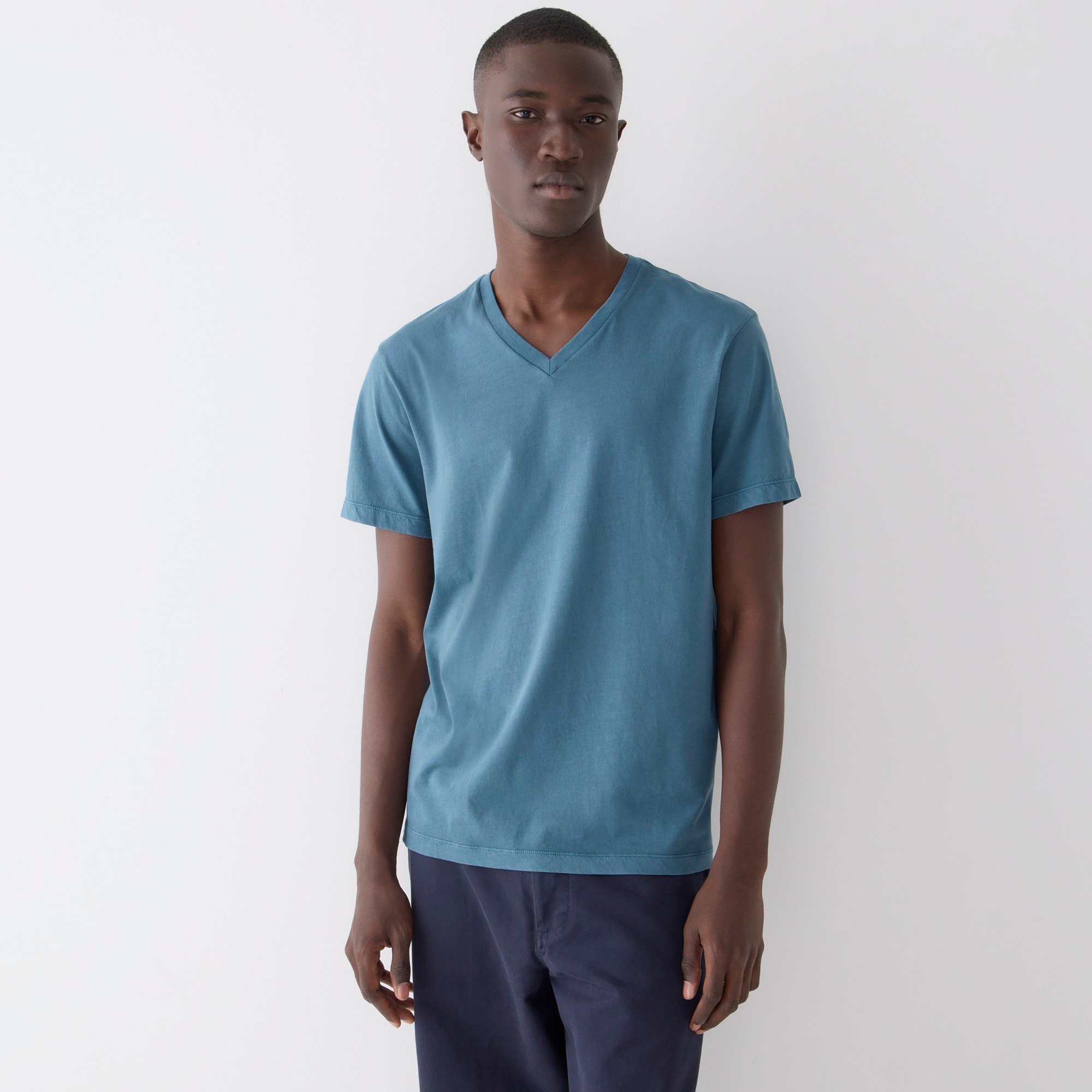 Broken-in short-sleeve V-neck T-shirt