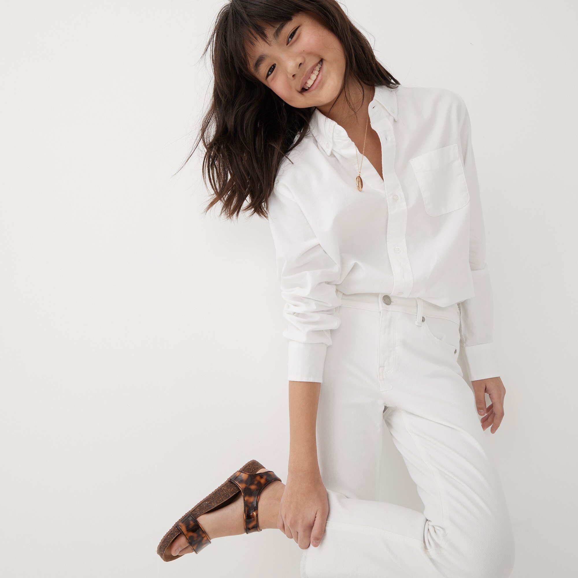 Girls' raw-hem demi-boot jean in white