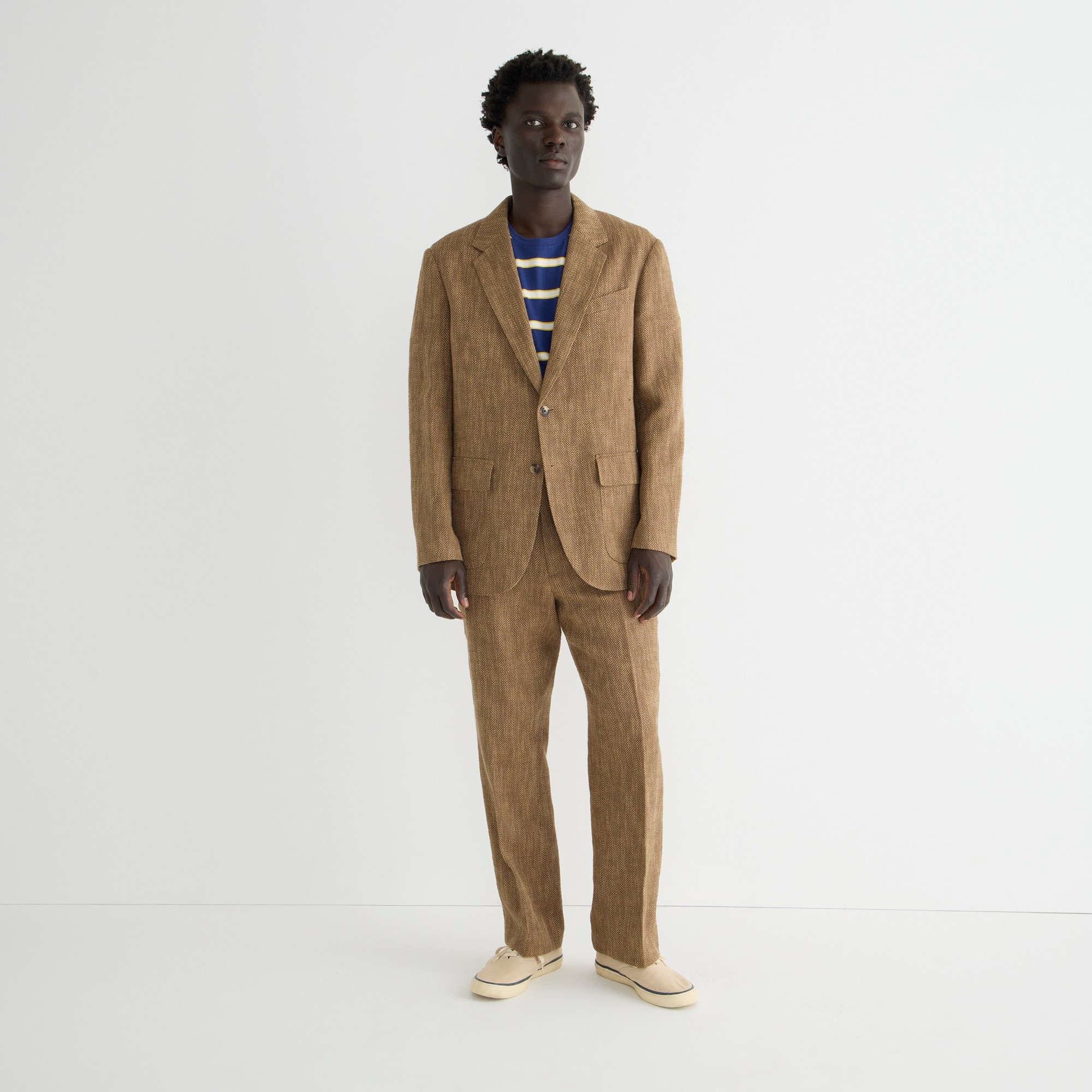 Relaxed-fit suit jacket in Italian herringbone linen-cotton blend