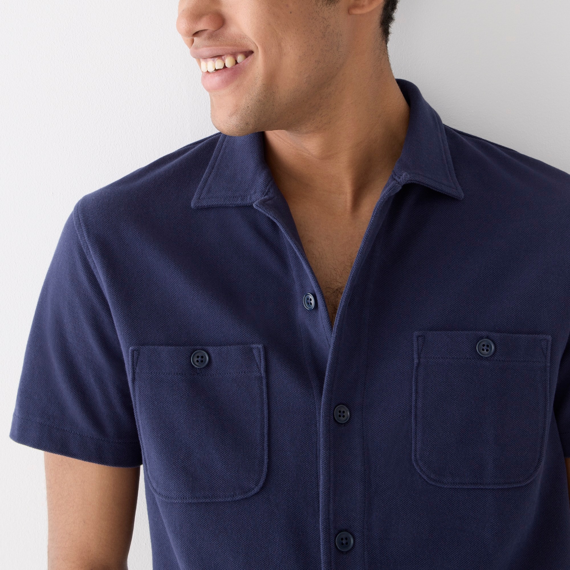 Piqué camp-collar shirt