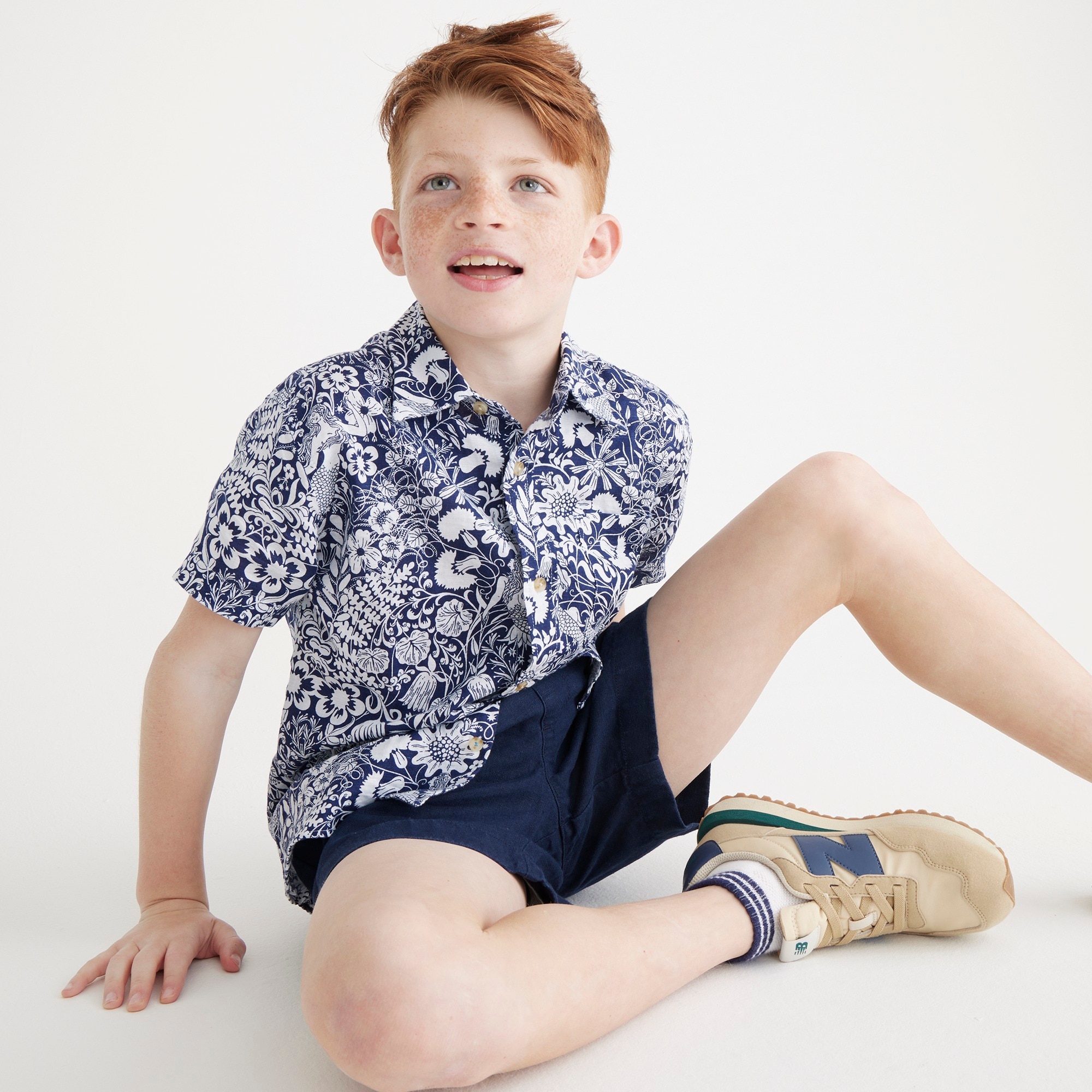 Boys' short-sleeve linen shirt in siren floral
