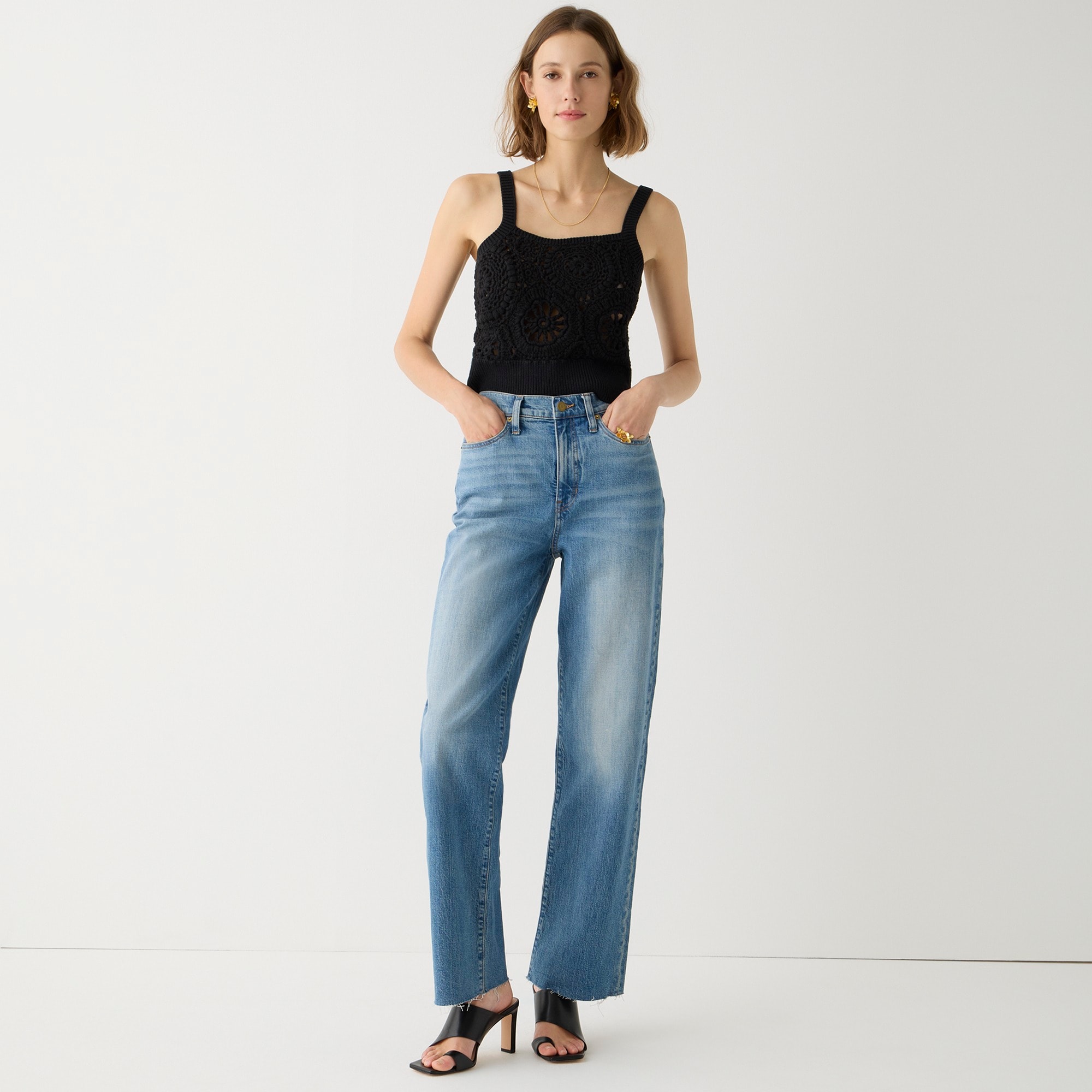 Full-length slim wide-leg jean in Tea Time wash