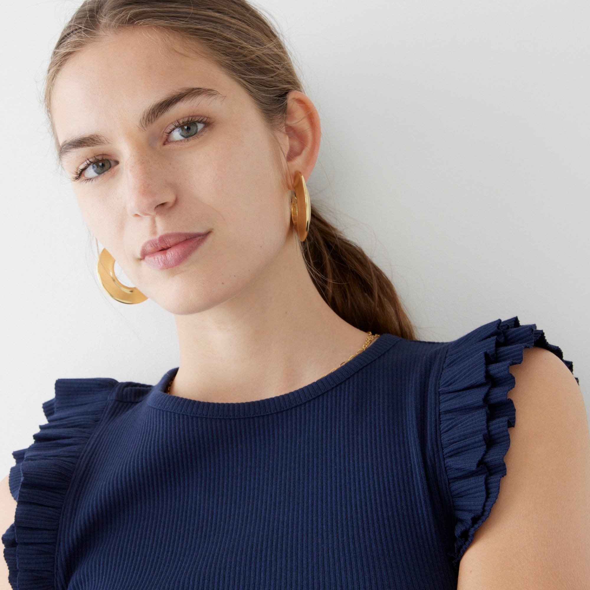 Vintage rib ruffle-sleeve shirt