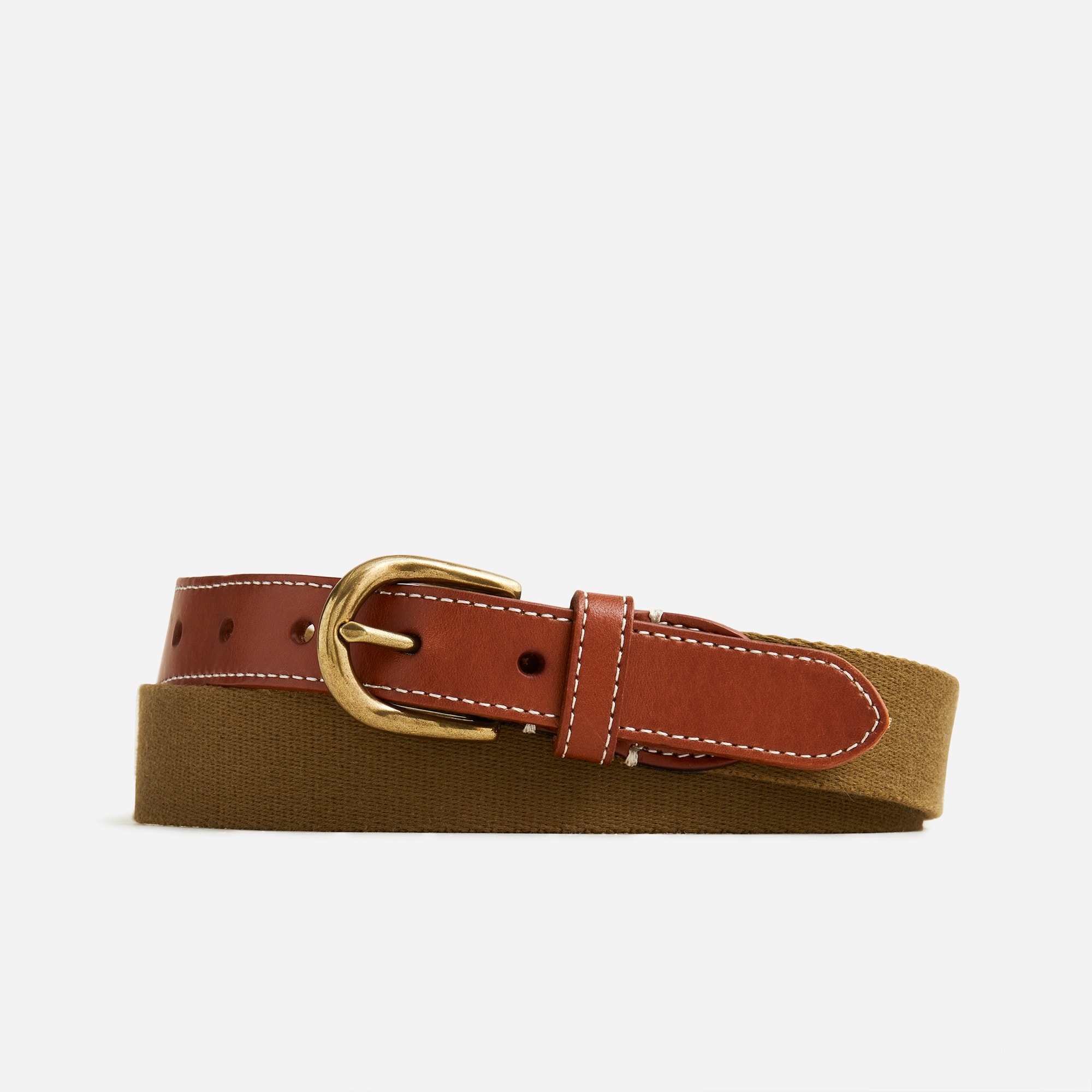 Webbed belt with brass buckle
