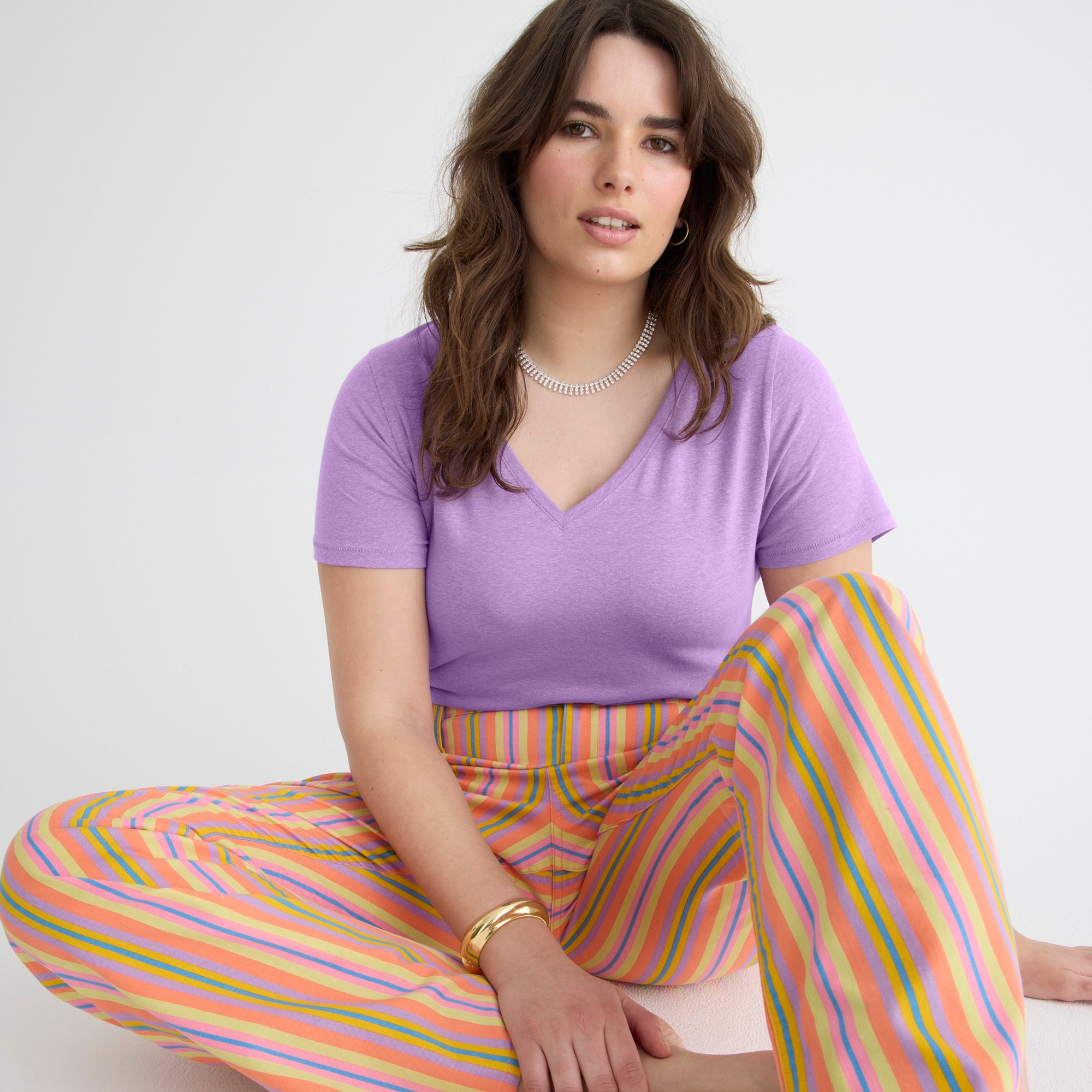 V-neck T-shirt in stretch linen blend
