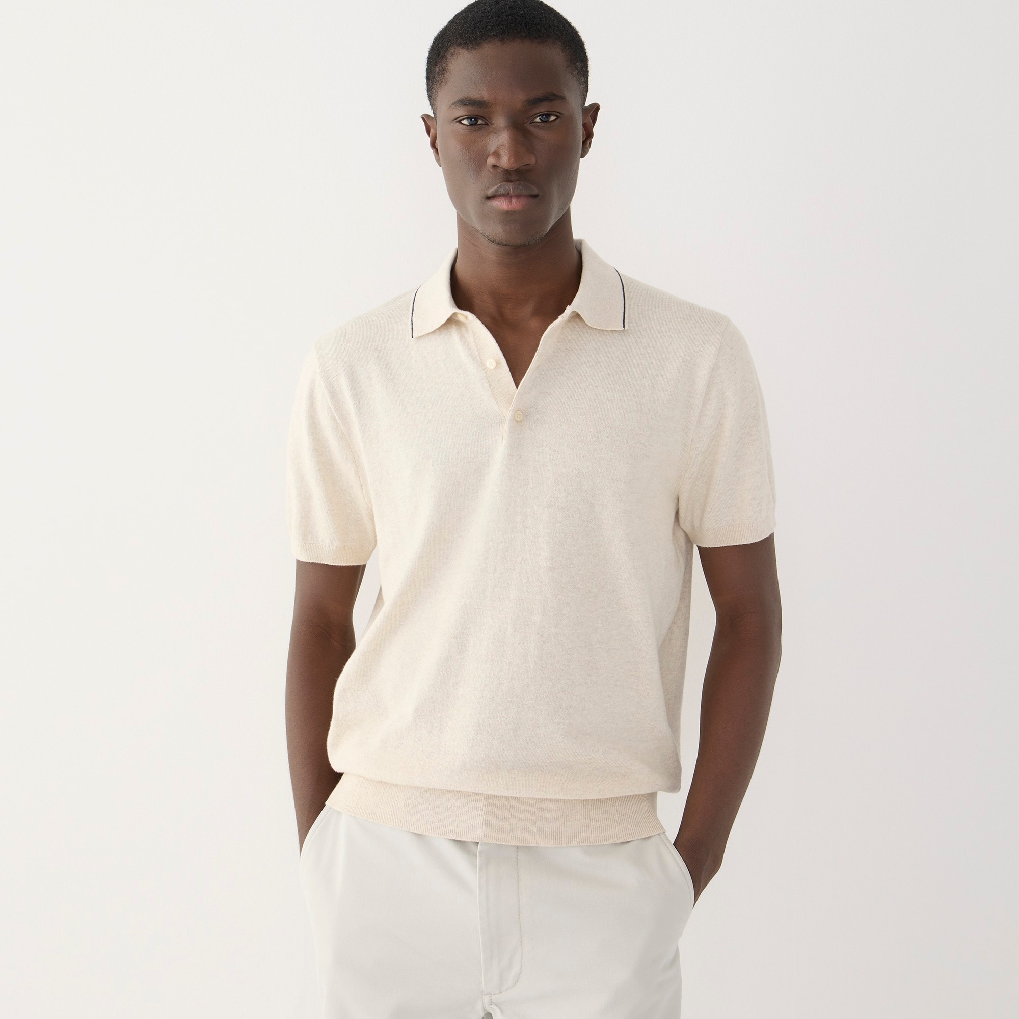 Short-sleeve heritage cotton tipped sweater-polo